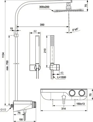 Ideal Standard Duschsystem Ceratherm S200 mit Ablage und Stick-Handbrause Chrom Ideal Standard Duschsystem Ceratherm S200 mit Ablage und Stick-Handbrause Chrom