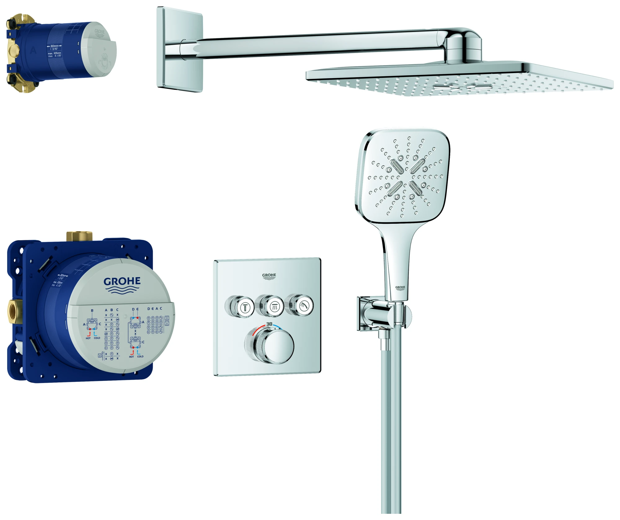 Grohe Unterputz-Armatur eckige Form „Grohtherm“ SmartControl Ausladung 400 mm in chrom