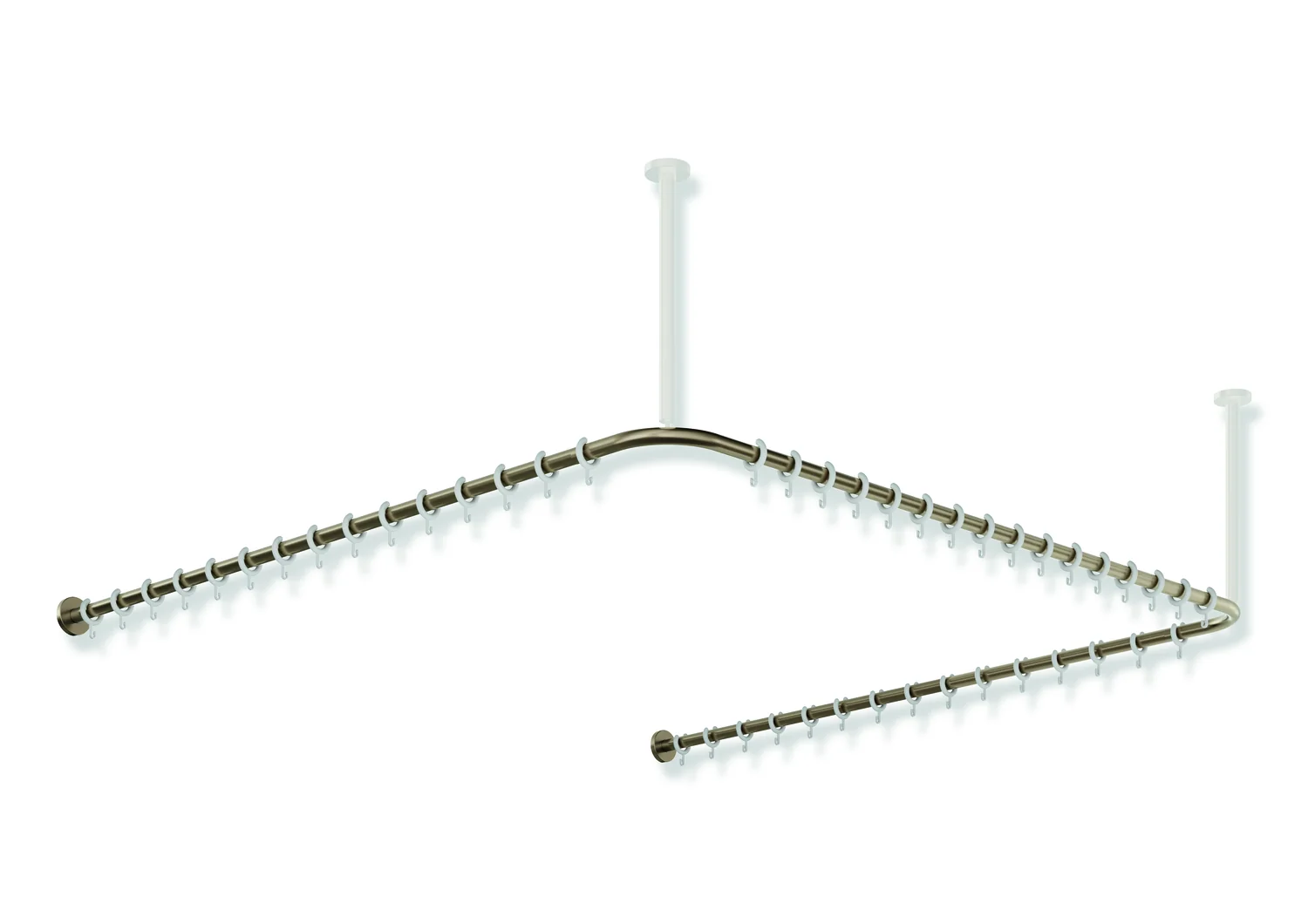 HEWI Vorhangstange System 900, Edelstahl PVD Bronze gebürstet, Achsmaß 1487 x 1475 x 1487 mm, D 25 mm, 46 Vorhangringe aus POM HEWI Vorhangstange System 900, Edelstahl PVD Bronze gebürstet, Achsmaß 1487 x 1475 x 1487 mm, D 25 mm, 46 Vorhangringe aus POM