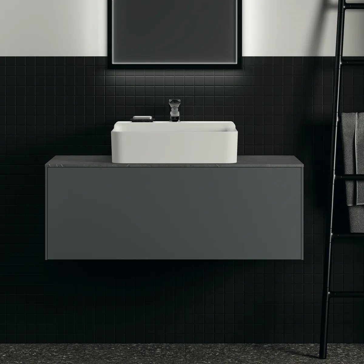 Waschtischplatte Conca, aus Keramik, 1002x505x6mm, Marmor Noir Desir Waschtischplatte Conca, aus Keramik, 1002x505x6mm, Marmor Noir Desir