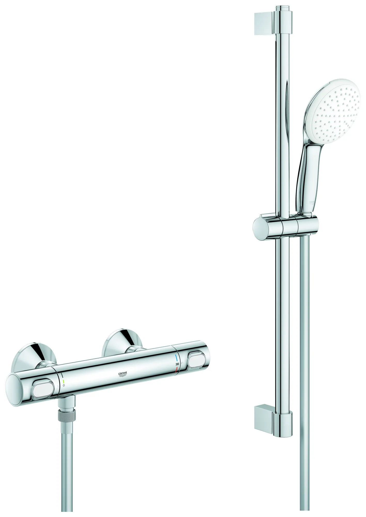 Thermostat-Brausebatterie Grohtherm 500 34796_1, mit Tempesta Brausestangenset 600mm, 1 Strahlart: Rain, chrom Thermostat-Brausebatterie Grohtherm 500 34796_1, mit Tempesta Brausestangenset 600mm, 1 Strahlart: Rain, chrom