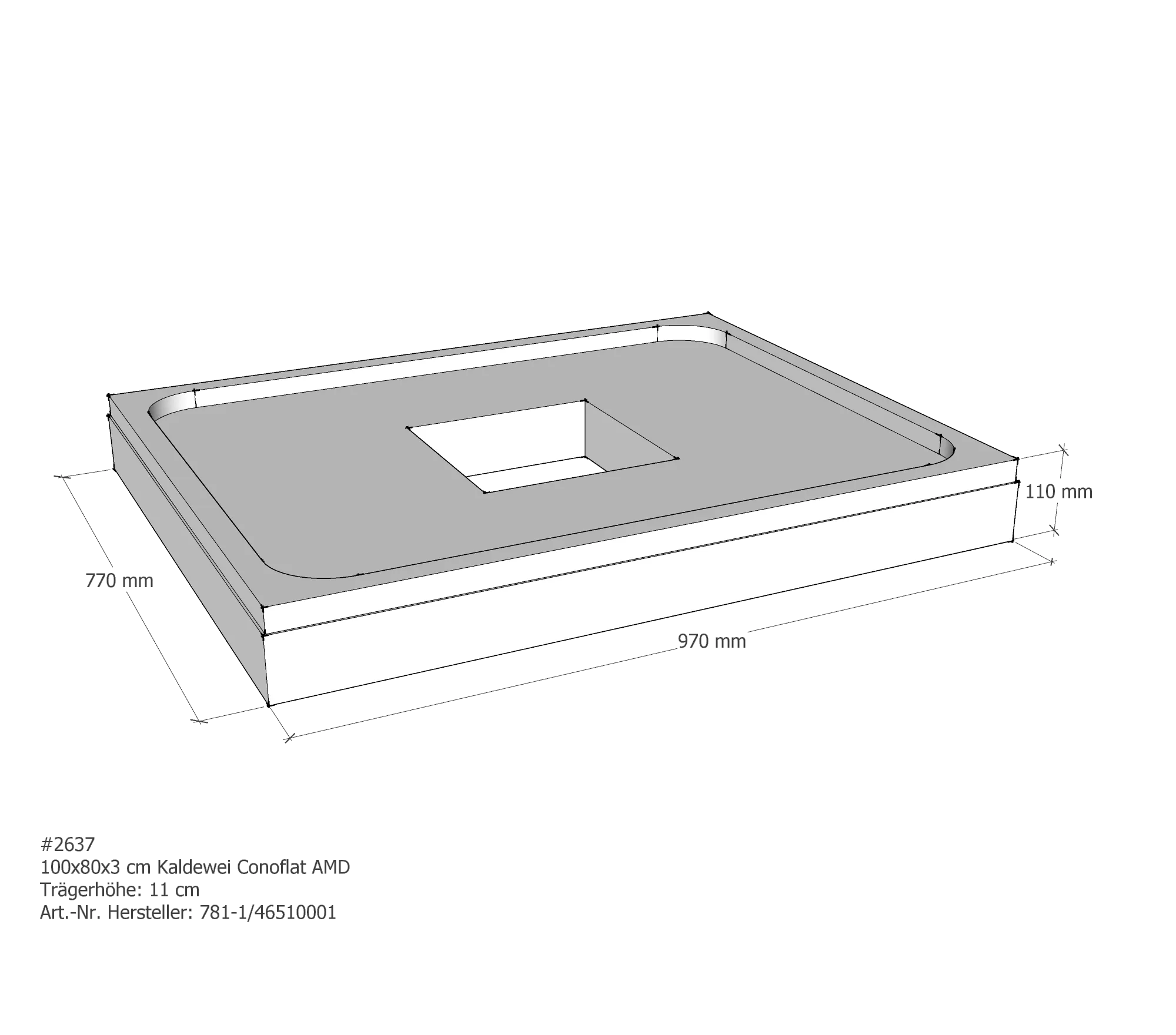 Duschwannenträger für Kaldewei Conoflat 100 × 80 × 2,3 cm Breite: 80 cm / Länge: 100 cm