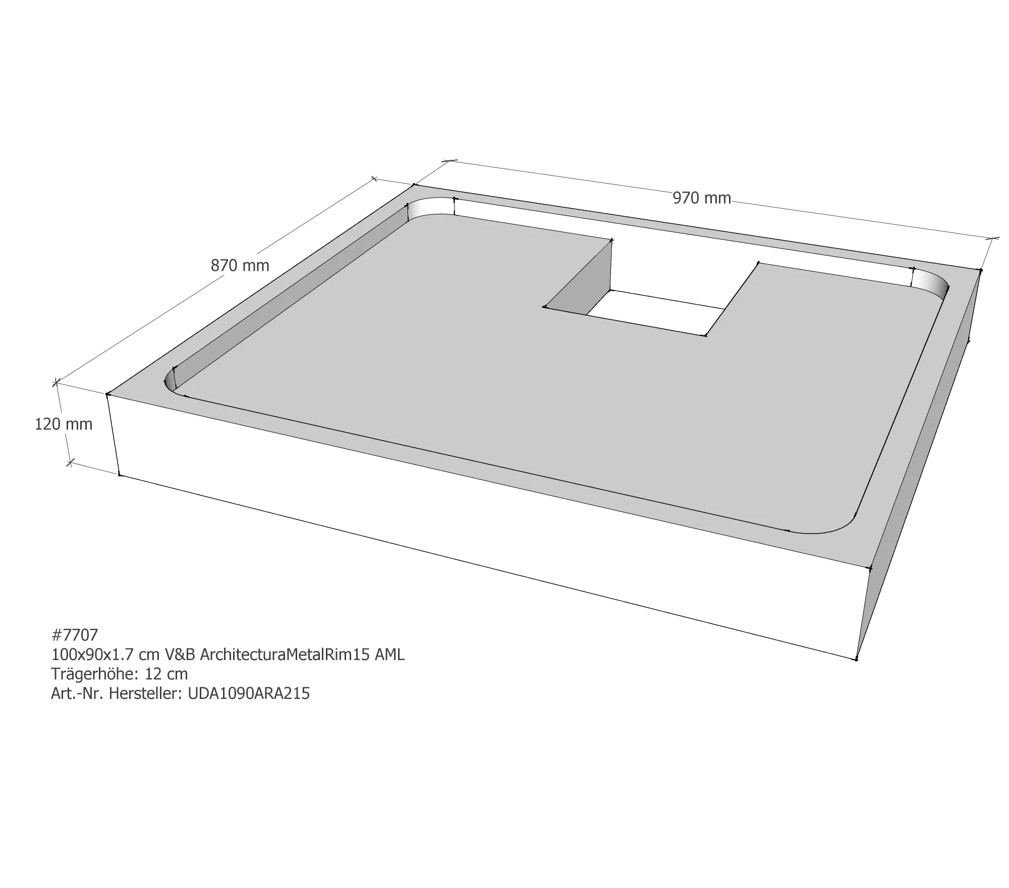 Duschwannenträger passend für Villeroy & Boch Architectura MetalRim 100 × 90 × 1,7 cm Breite: 90 cm / Länge: 100 cm