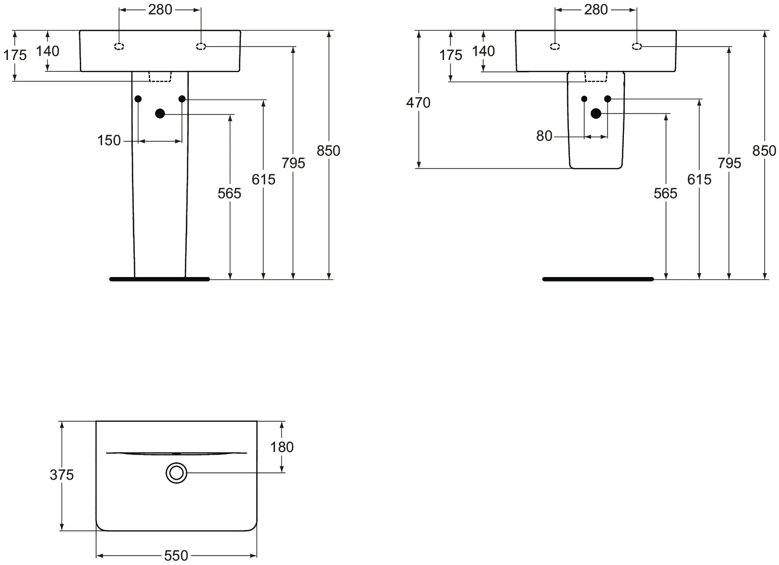 Ideal Standard Waschtisch Connect Cube, kompakt, ohne Hahnloch, mit Überlauf, 550x375x175mm, Weiß