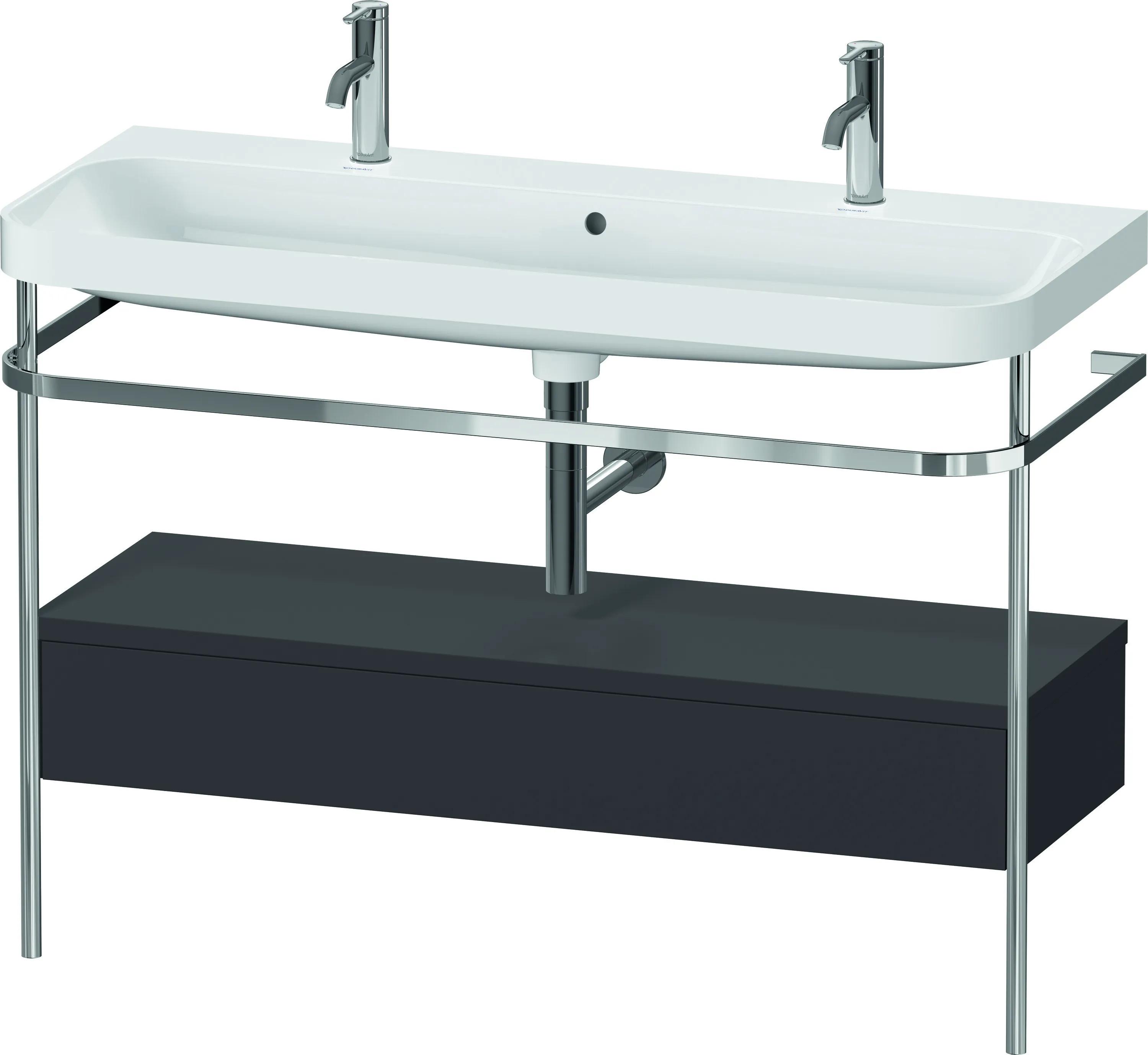 Duravit Waschtischunterschrank c-shaped Set mit Metallkonsole und Schubkasten „Happy D.2 Plus“ 117,5 × 85 × 49 cm Graphit Supermatt Duravit Waschtischunterschrank c-shaped Set mit Metallkonsole und Schubkasten „Happy D.2 Plus“ 117,5 × 85 × 49 cm Graphit Supermatt