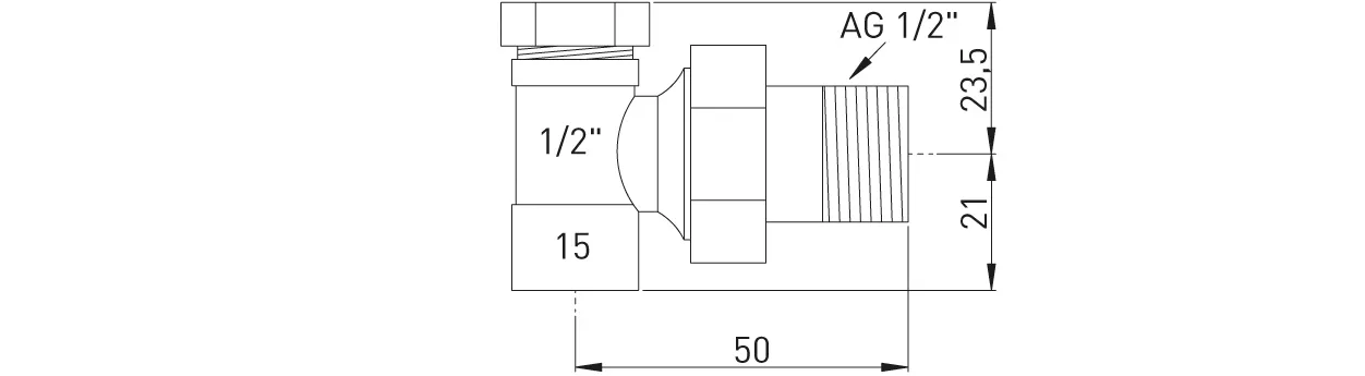 ASW HG-TEC Radiatorverschraubung Eckform ½" x 15 mm Messing