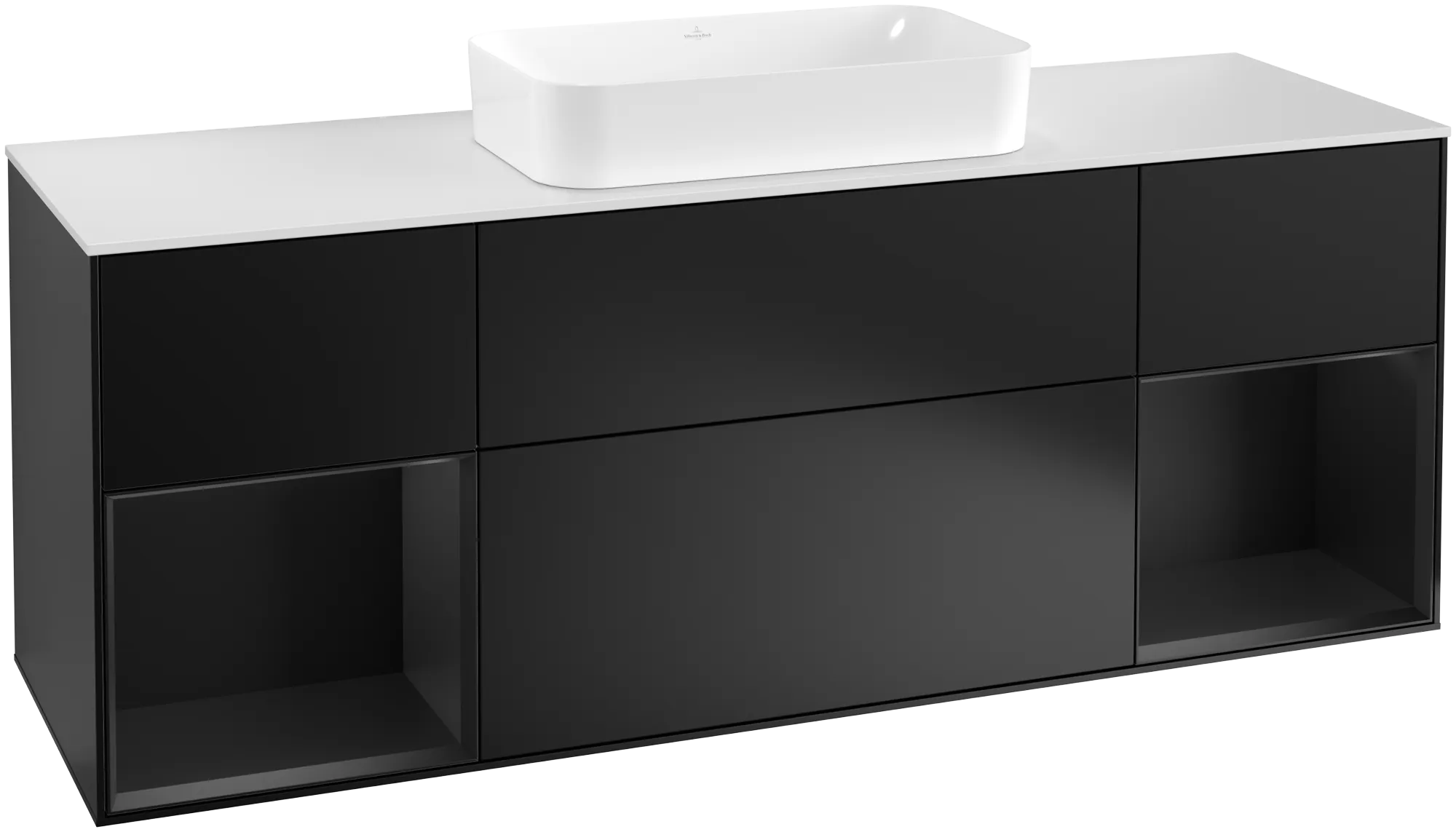 Villeroy & Boch Finion Waschbeckenunterschrank G33, 1600x603x501mm, Black Matt Lacquer / Glass White Matt