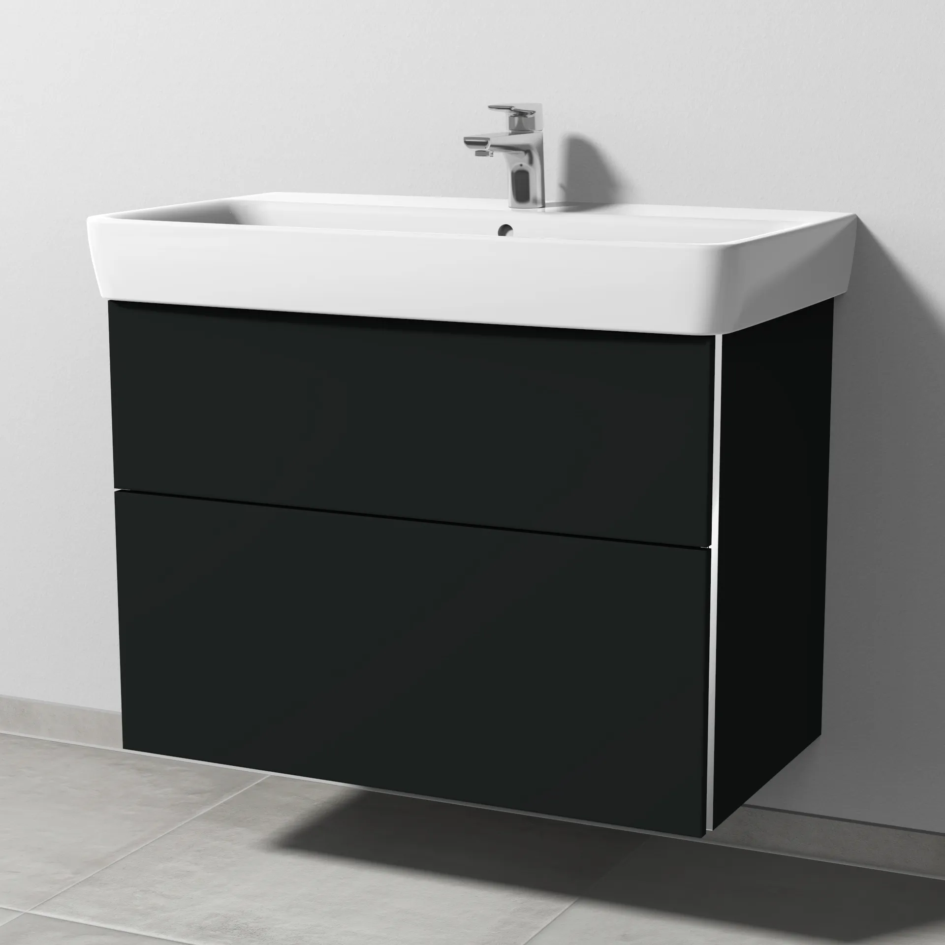 Sanipa Waschtischunterschrank „3way“ passend zu Keramik-Waschtische Renova Plan von Geberit 790 × 588 × 407 mm in Vulkan (matt), Becken mittig