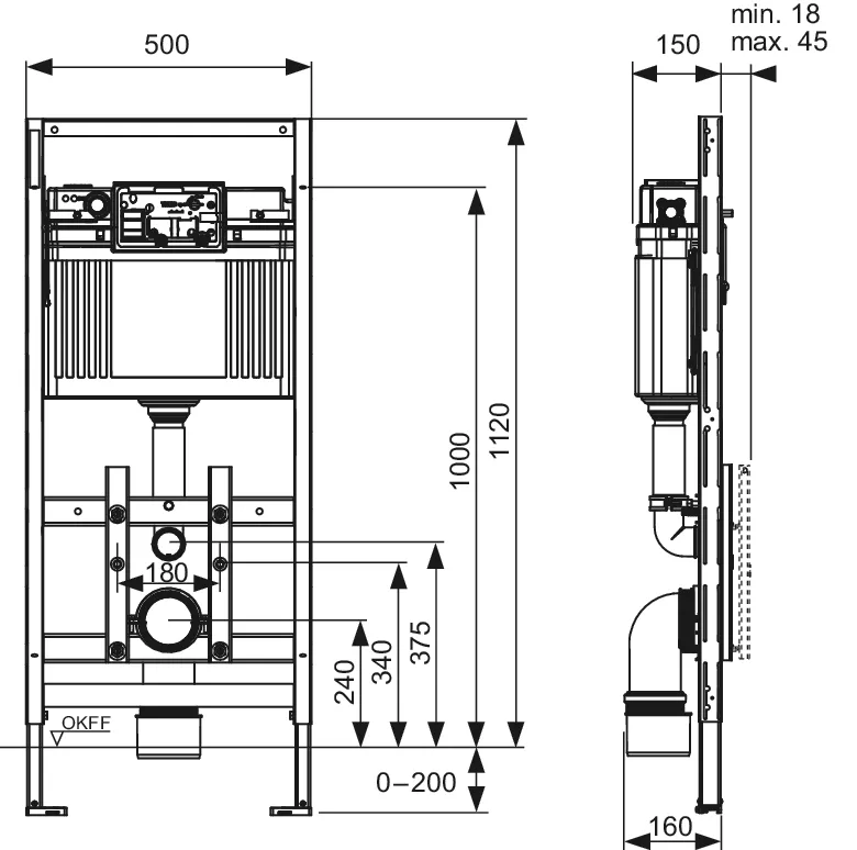 TECElux WC-Modul 100 Bauhöhe 1120 mm