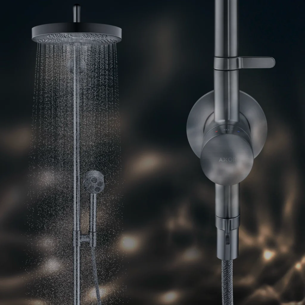 Hansgrohe AXOR One Showerpipe Unterputz mit Thermostat und Kopfbrause 280 1jet BBC, Brushed Black Chrome Hansgrohe AXOR One Showerpipe Unterputz mit Thermostat und Kopfbrause 280 1jet BBC, Brushed Black Chrome