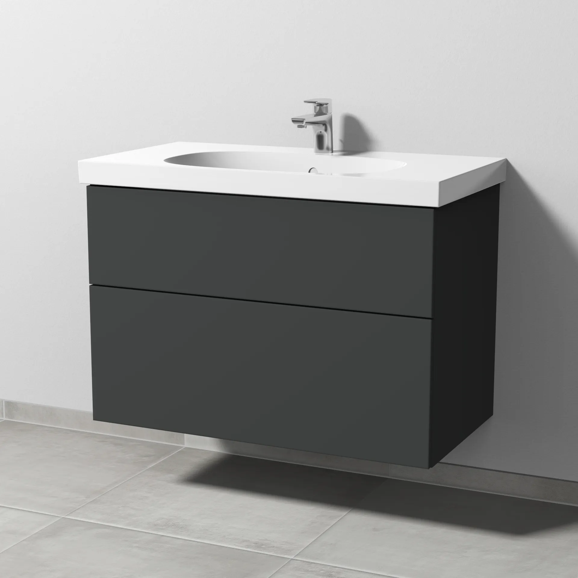 Sanipa Waschtischunterschrank „3way“ passend zu Keramik-Waschtische Acanto von Geberit 870 × 586 × 467 mm in Graphit (matt), mit Hahnlochbohrung,