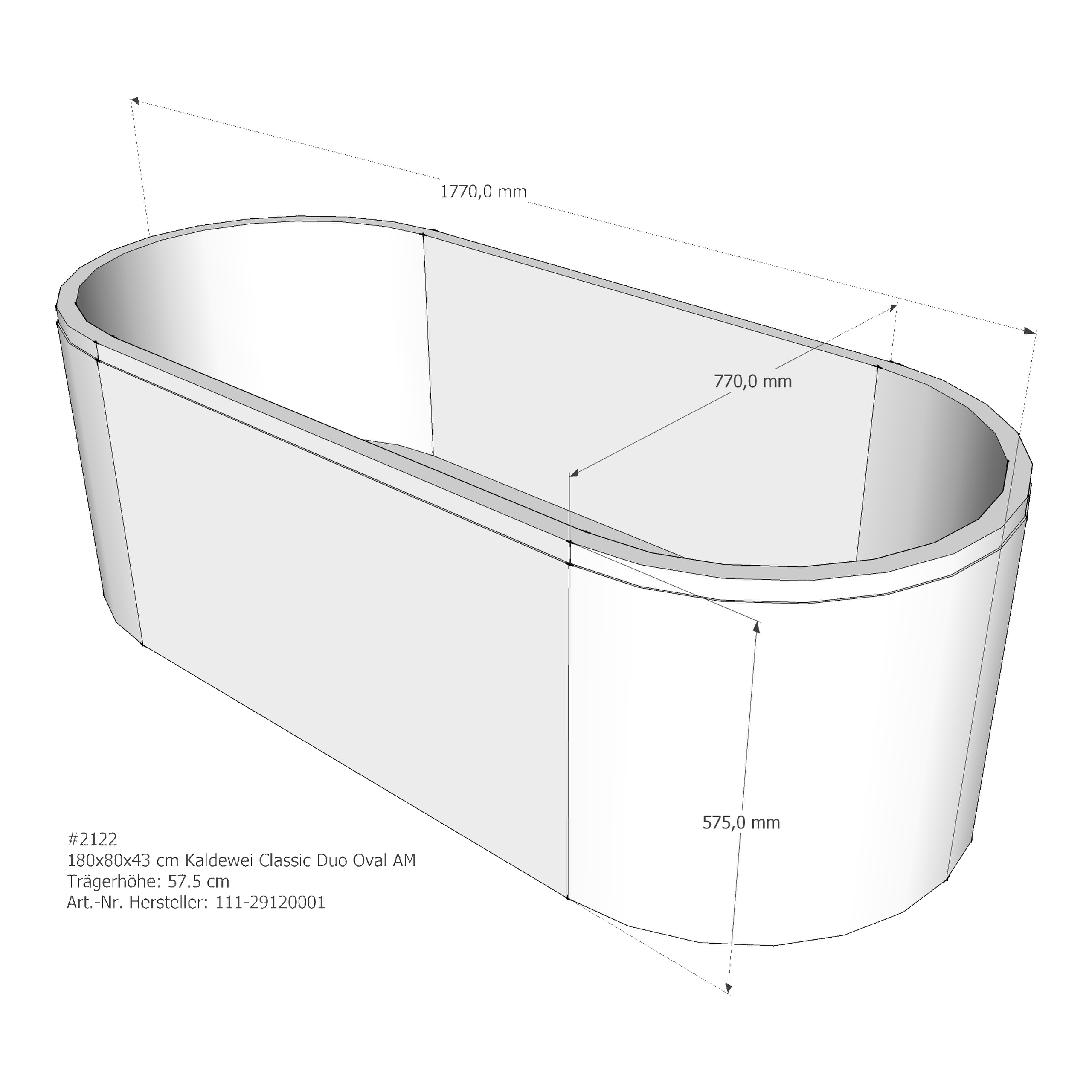 Badewannenträger für Kaldewei Classic Duo Oval 180 × 80 × 43 cm