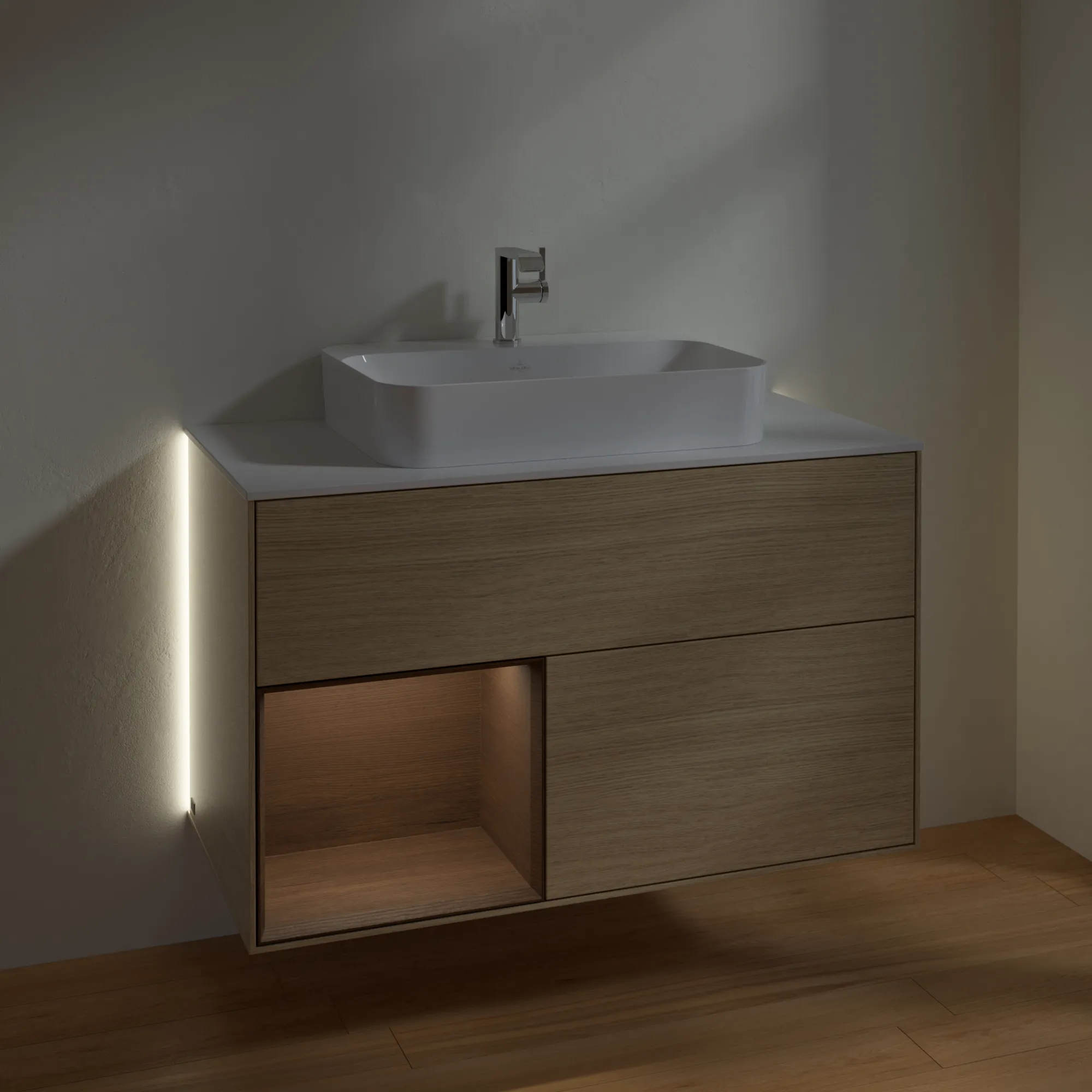 Villeroy & Boch Waschtischunterschrank „Finion“ für Schrankwaschtisch 1000 × 603 × 501 mm Oak Veneer, für Becken mittig