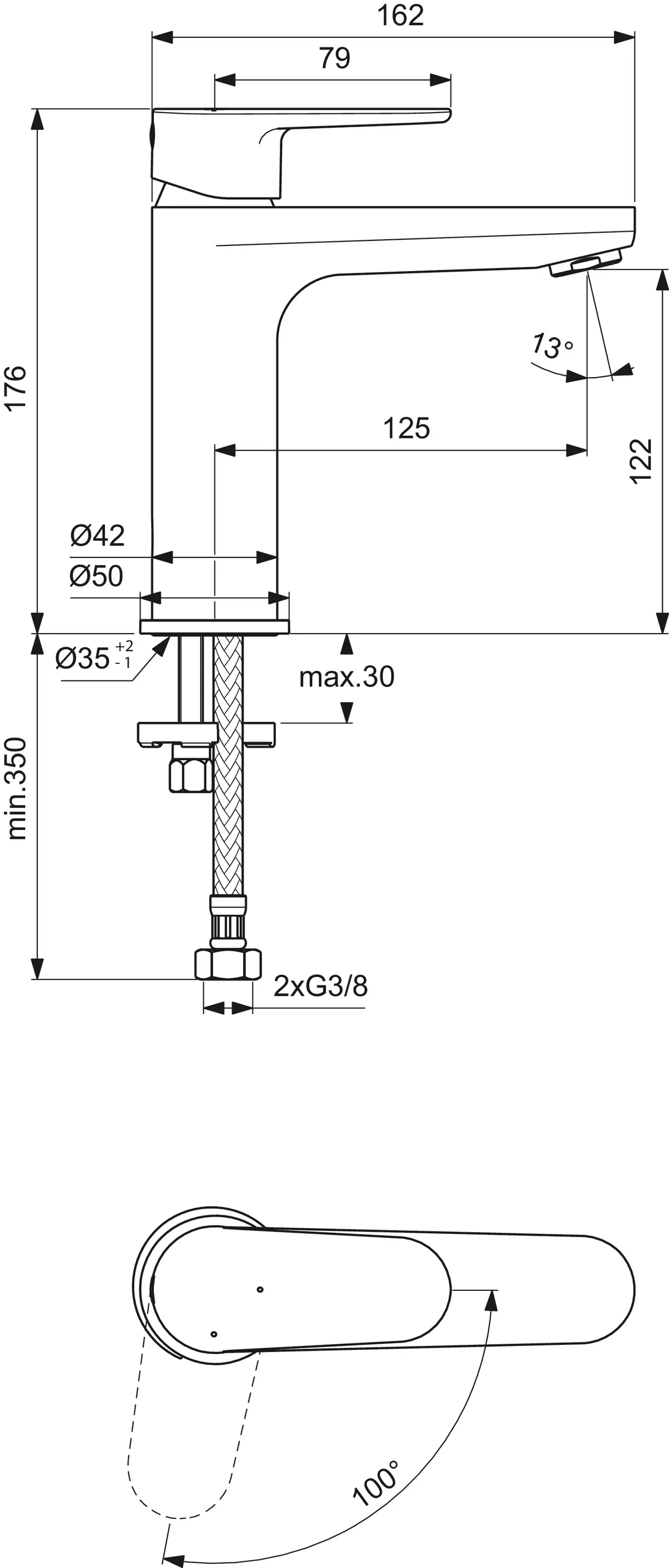 Waschtischarmatur Cerafine O, H120, BlueStart, ohne Ablaufgarnitur, Ausladung 125mm, Chrom Waschtischarmatur Cerafine O, H120, BlueStart, ohne Ablaufgarnitur, Ausladung 125mm, Chrom