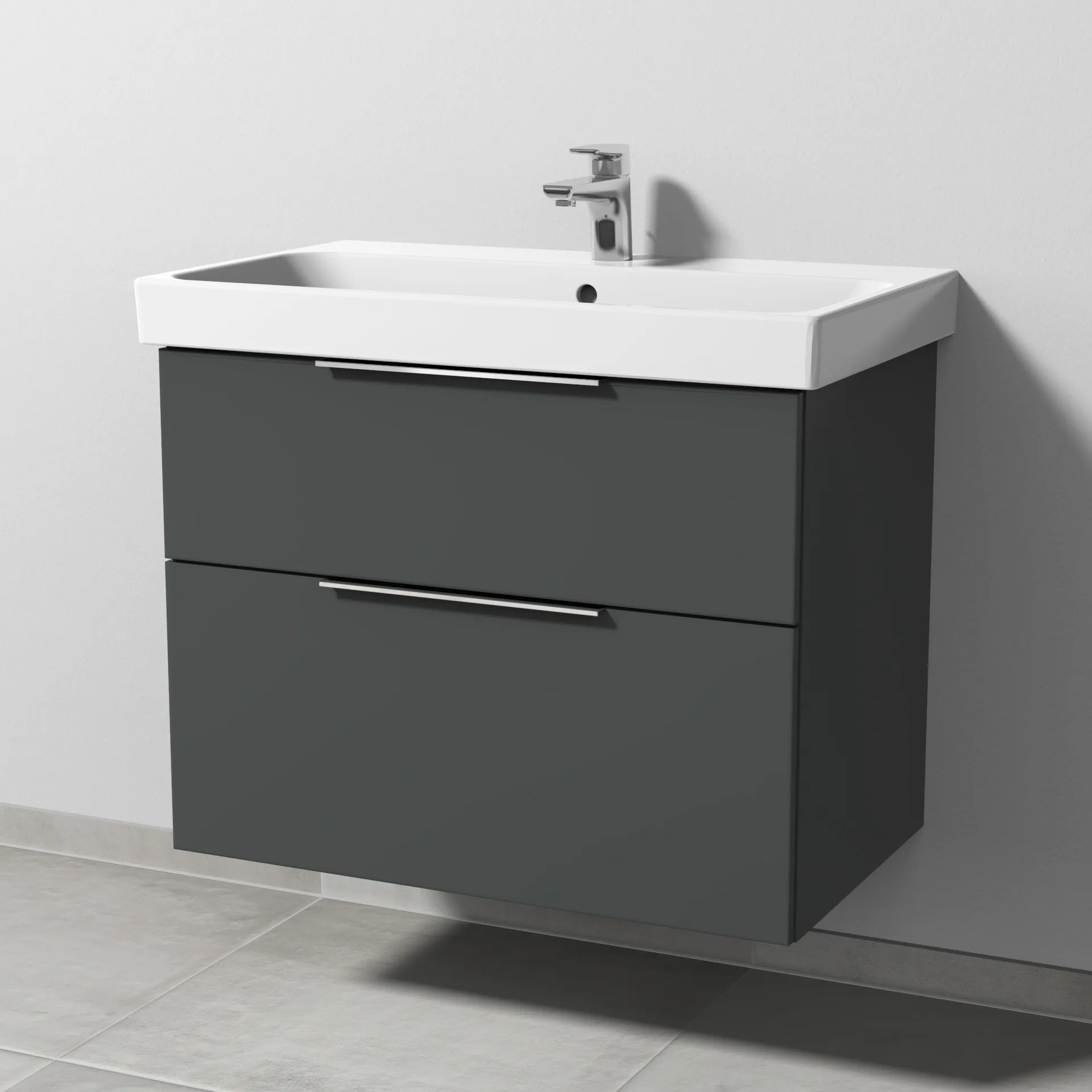 Sanipa Waschtischunterschrank „3way“ 750 × 588 × 453 mm in Anthrazit (matt), mit Hahnlochbohrung, Becken mittig