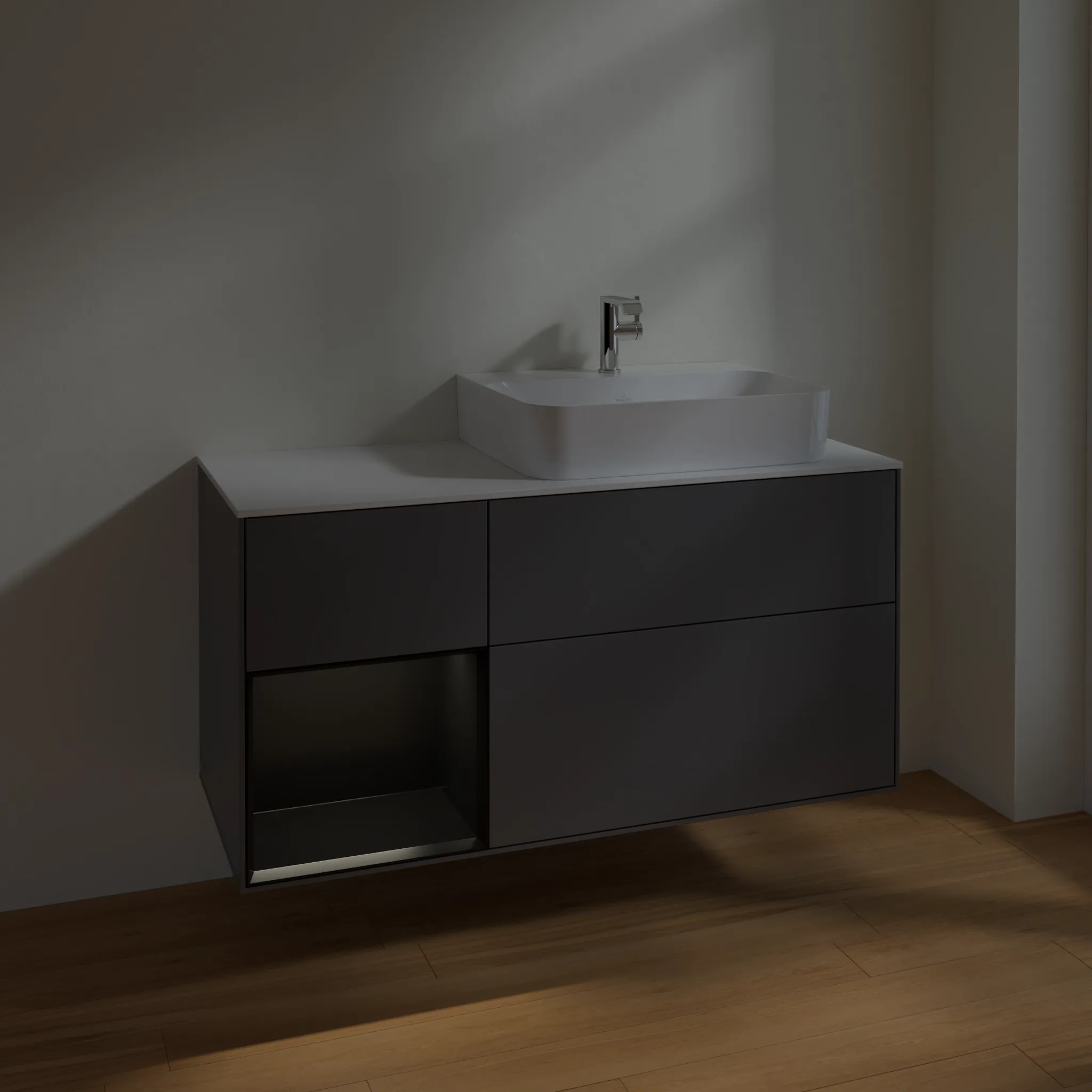 Villeroy & Boch Waschtischunterschrank „Finion“ für Schrankwaschtisch 1200 × 603 × 501 mm Anthracite Matt Lacquer, für Becken rechts Villeroy & Boch Waschtischunterschrank „Finion“ für Schrankwaschtisch 1200 × 603 × 501 mm Anthracite Matt Lacquer, für Becken rechts