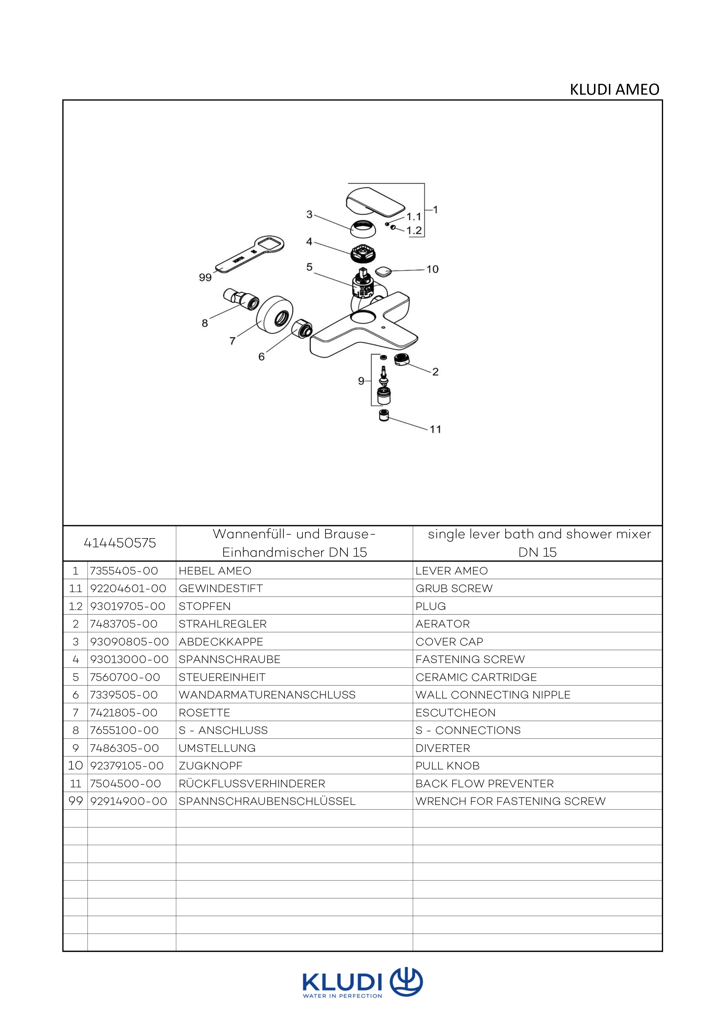 AMEO Wannenfüll. und Brause EHM DN 15 chrom AMEO Wannenfüll. und Brause EHM DN 15 chrom