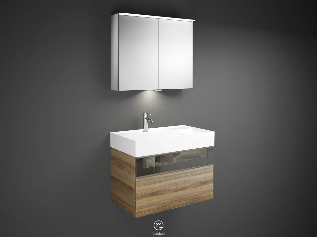 burgbad Yumo SFLA082 Badmöbelset Spiegelschrank mit Mineralguss-Waschtisch burgbad Yumo SFLA082 Badmöbelset Spiegelschrank mit Mineralguss-Waschtisch