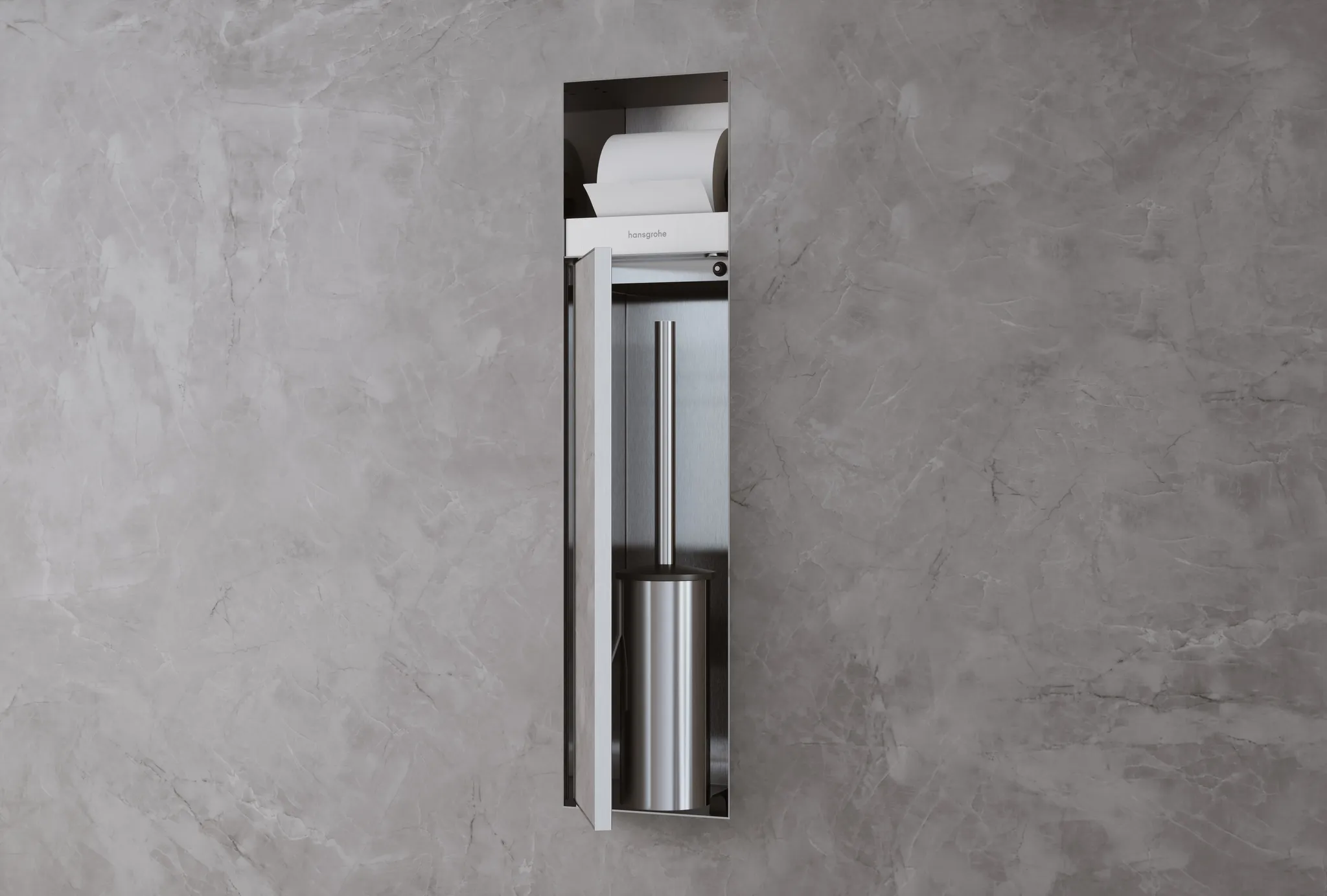 Hansgrohe XtraStoris Rock Einbau Toilettenbürstenhalter mit Papierhalter und befliesbarer Tür, Edelstahl gebürstet Hansgrohe XtraStoris Rock Einbau Toilettenbürstenhalter mit Papierhalter und befliesbarer Tür, Edelstahl gebürstet