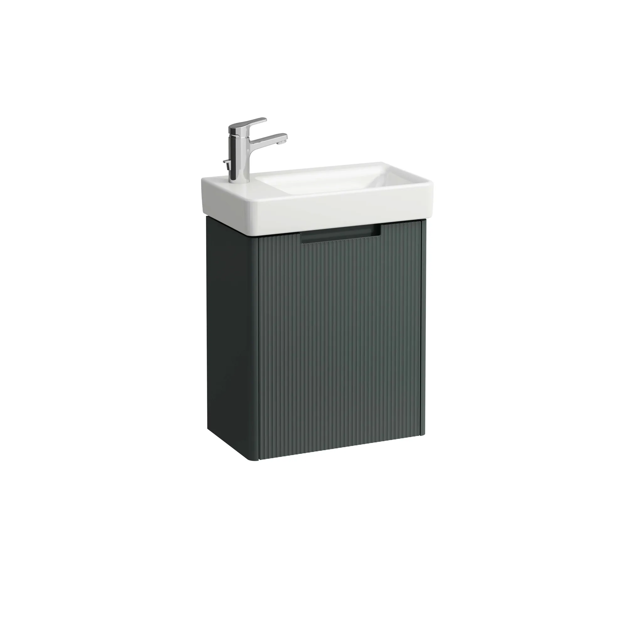 Waschtisch+Waschtischunterbau PRO S SET JUNA 280x480x607 1 Hahnloch mit Überlauf 1 Tür Scharnier links mit Griffmulde weiß/we matt