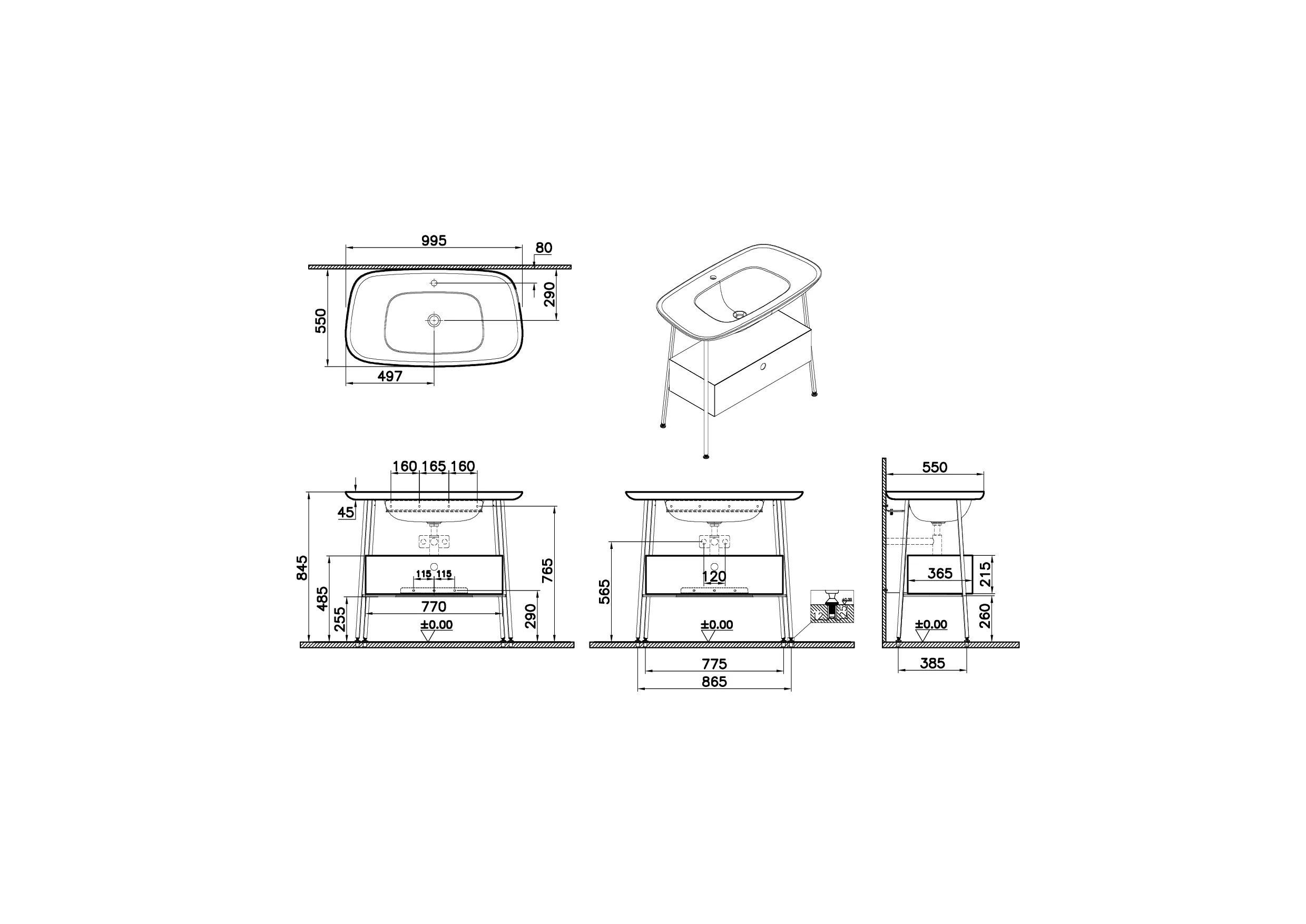 Plural Set 100 cm Waschtischunterbau mit 1 Vollauszug und Möbelwaschtisch Taupe Matt/Edelweiß