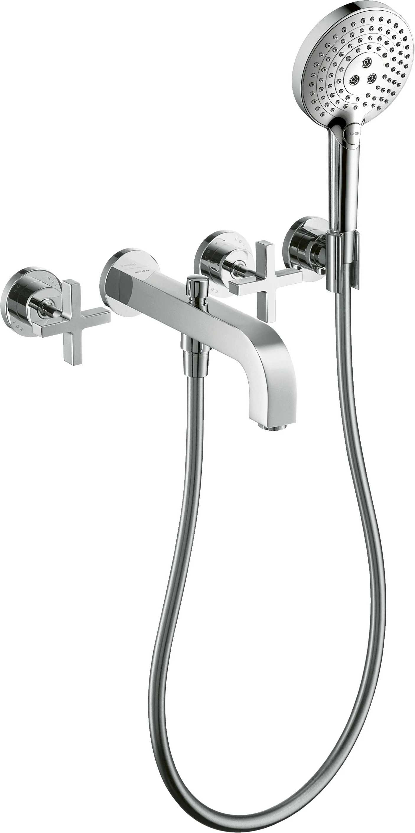 Hansgrohe AXOR Citterio 3-Loch Wannenarmatur Chrom, Ausladung 222 mm, Wandmontage