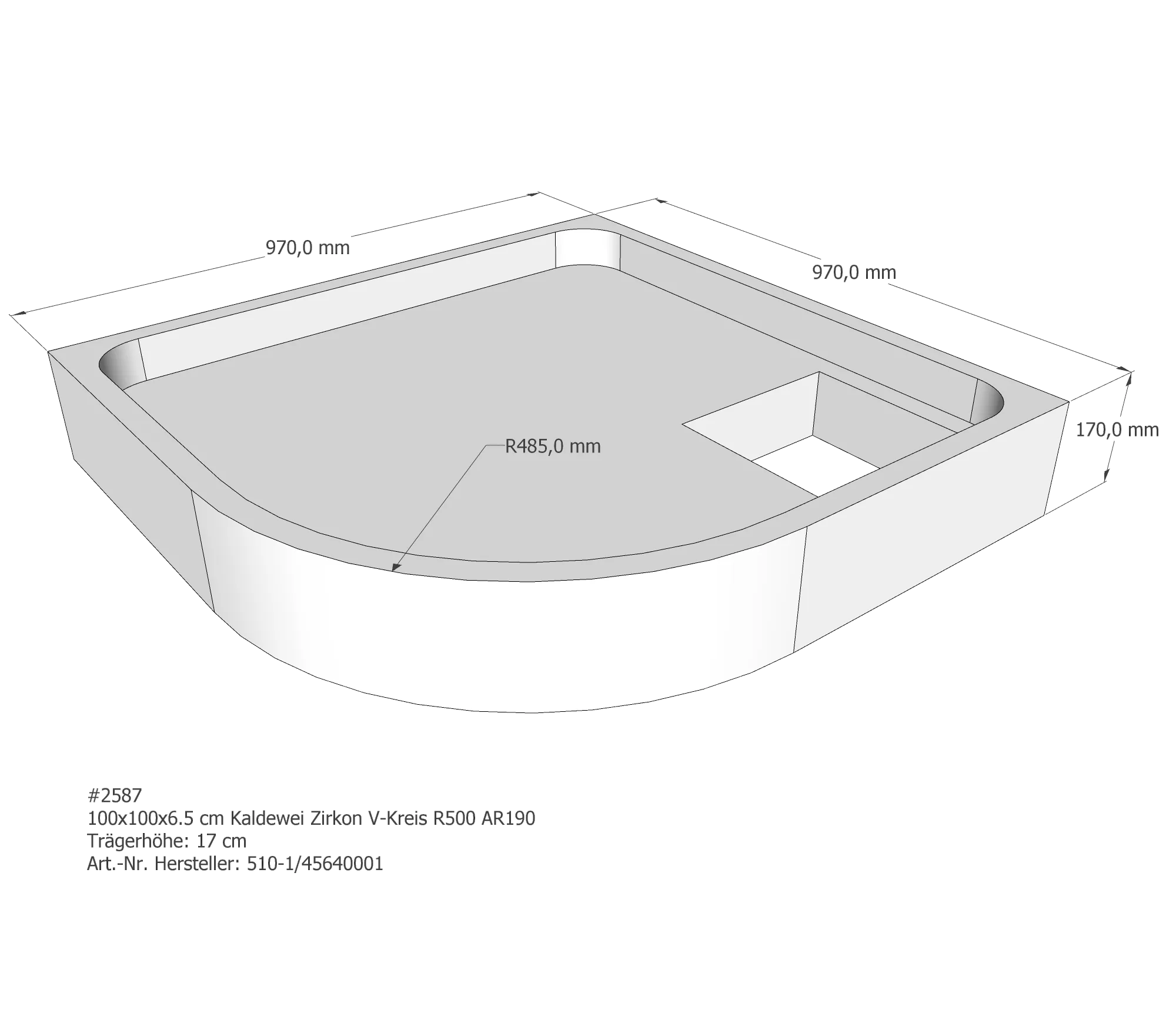 Duschwannenträger für Kaldewei Zirkon 100 × 100 × 6,5 cm