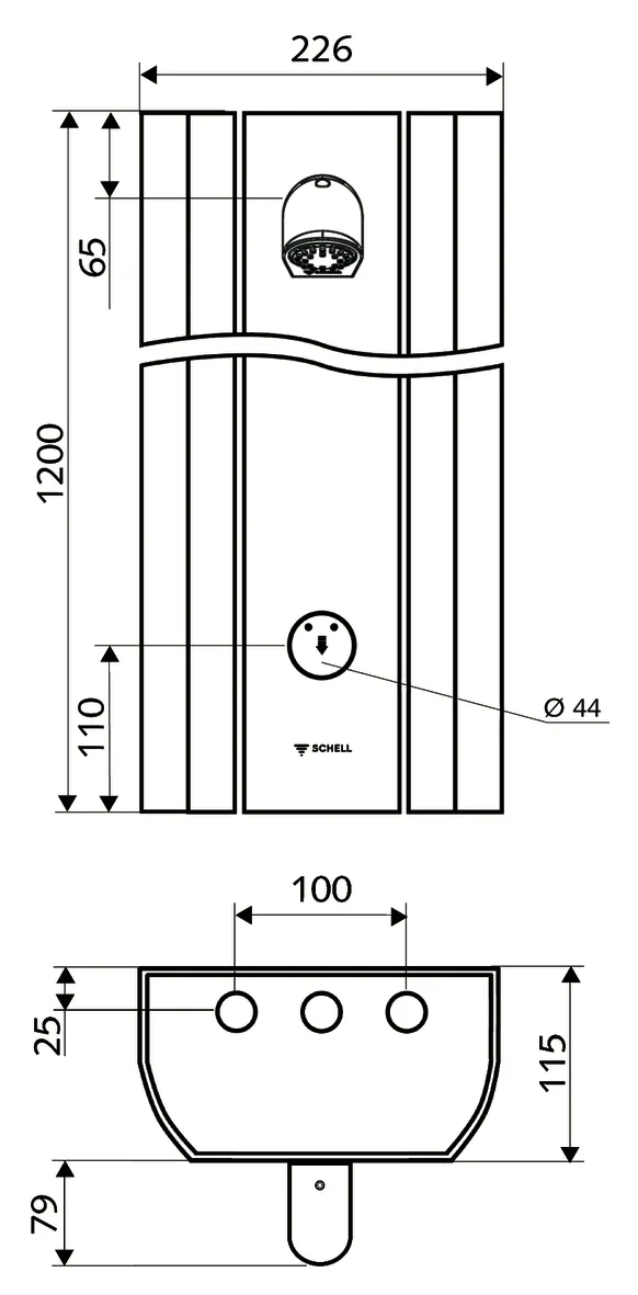 Duschpaneel LINUS DP-SC-V, Vorgemischtes Wasser, Selbstschluss, Duschkopf COMFORT Flex, DN 15 G 1/2 AG, B 226 mm x H 1200 mm x T 115 mm, Aluminium gebürstet, eloxiert