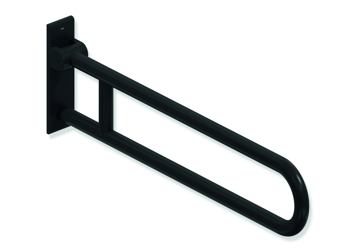 HEWI Mobiler Stützklappgriff Serie 805 Classic, drehbar, Edelstahl pulverbeschichtet DC (Schwarz tiefmatt), Ausladung 850 mm