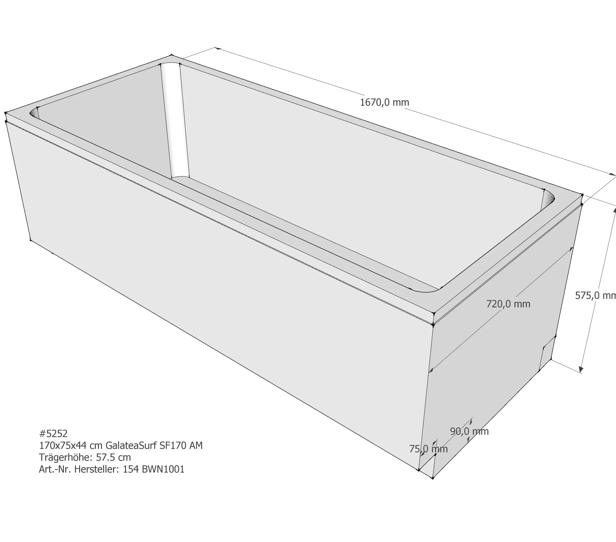 Badewannenträger für Galatea ~Surf SF 170 170 × 75 × 44 cm Badewannenträger für Galatea ~Surf SF 170 170 × 75 × 44 cm