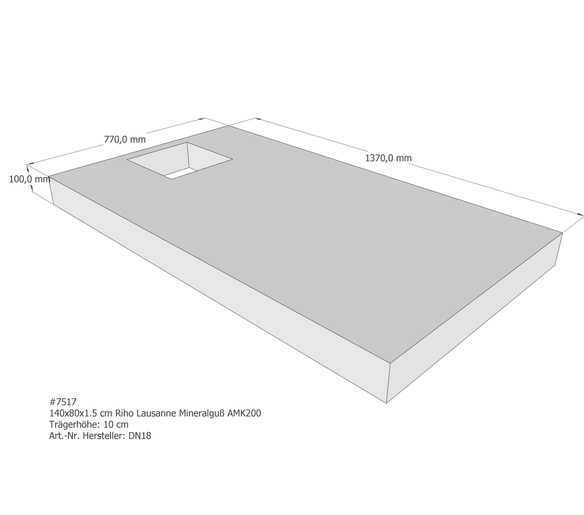 Duschwannenträger passend für Riho Velvet Sole/Lausanne MG 140 × 80 × 1,5 cm