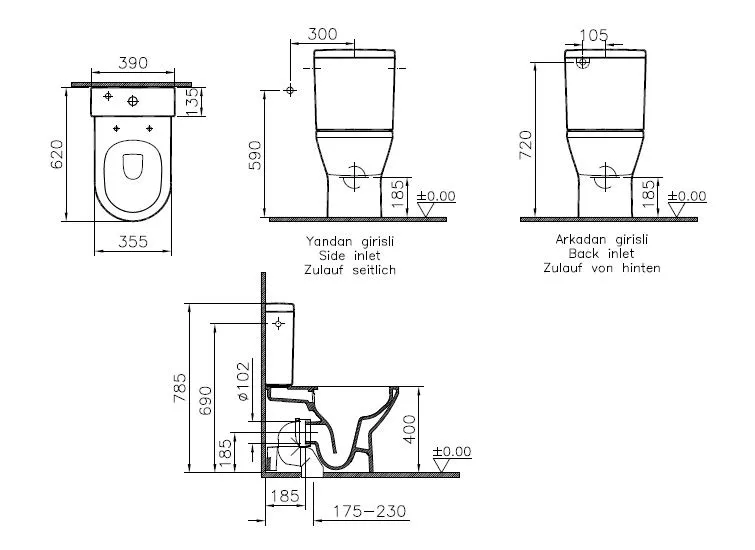 VitrA Integra Tiefspül-Stand-WC-Kombination Flush 2.0 Back-to-wall Vario-Abgang Weiß Hochglanz mit Oberflächenveredelung VitrA Clean VitrA Integra Tiefspül-Stand-WC-Kombination Flush 2.0 Back-to-wall Vario-Abgang Weiß Hochglanz mit Oberflächenveredelung VitrA Clean