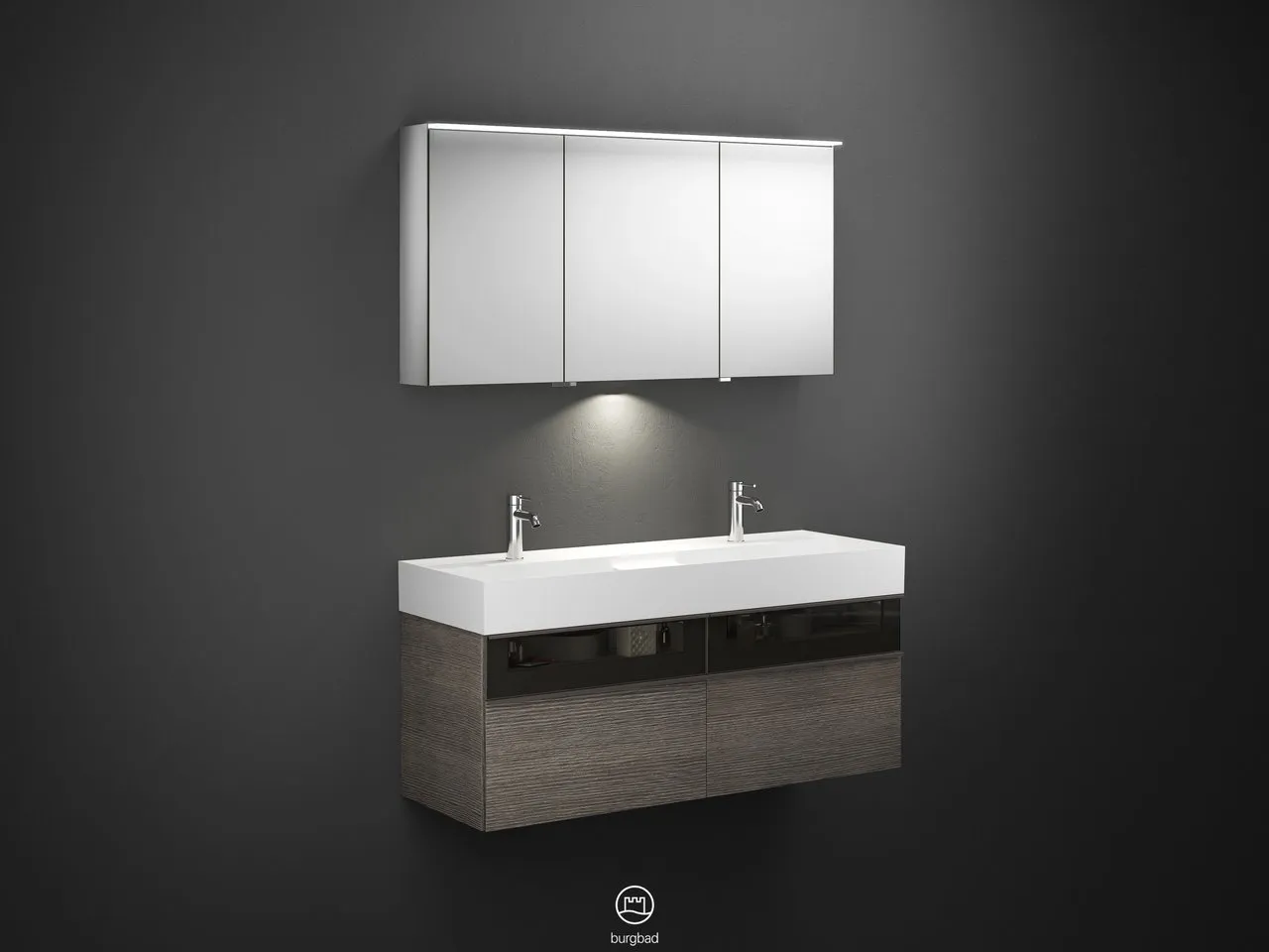 burgbad Yumo SFLC132 Badmöbelset Spiegelschrank mit Mineralguss-Waschtisch burgbad Yumo SFLC132 Badmöbelset Spiegelschrank mit Mineralguss-Waschtisch