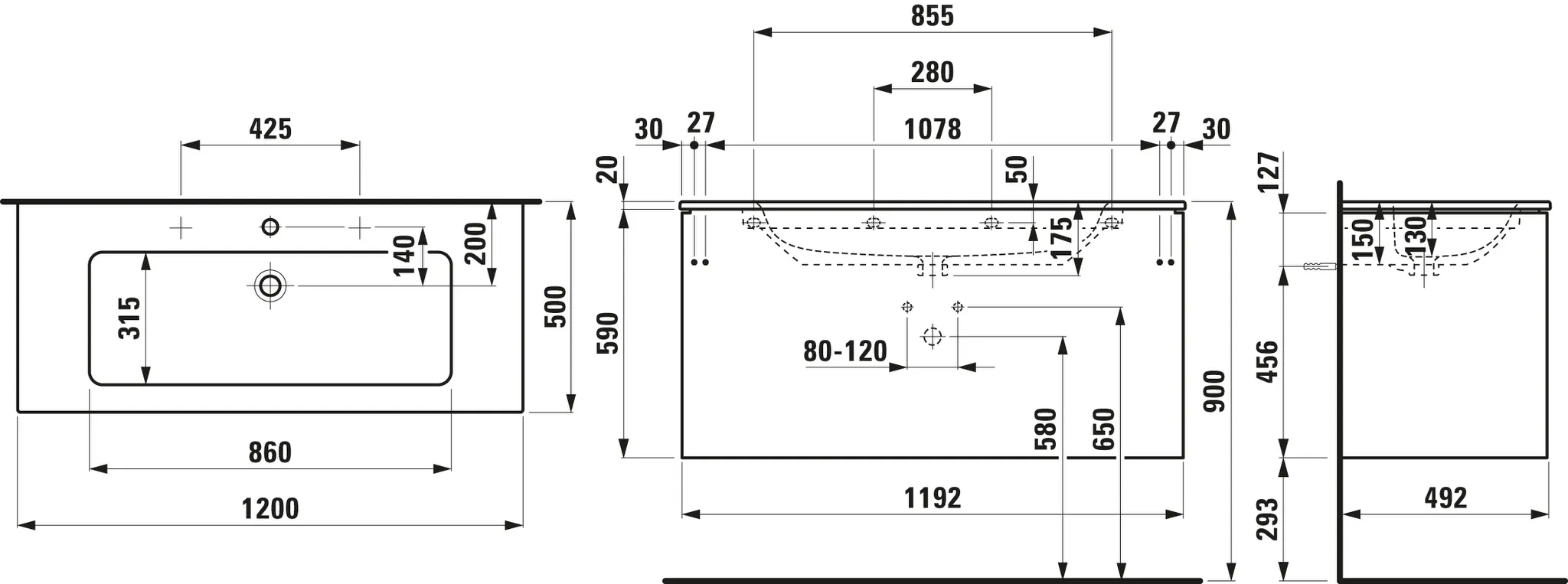 Laufen Badmöbelset inkl. Waschtisch „PRO S“ 1200 × 500 × 610 mm