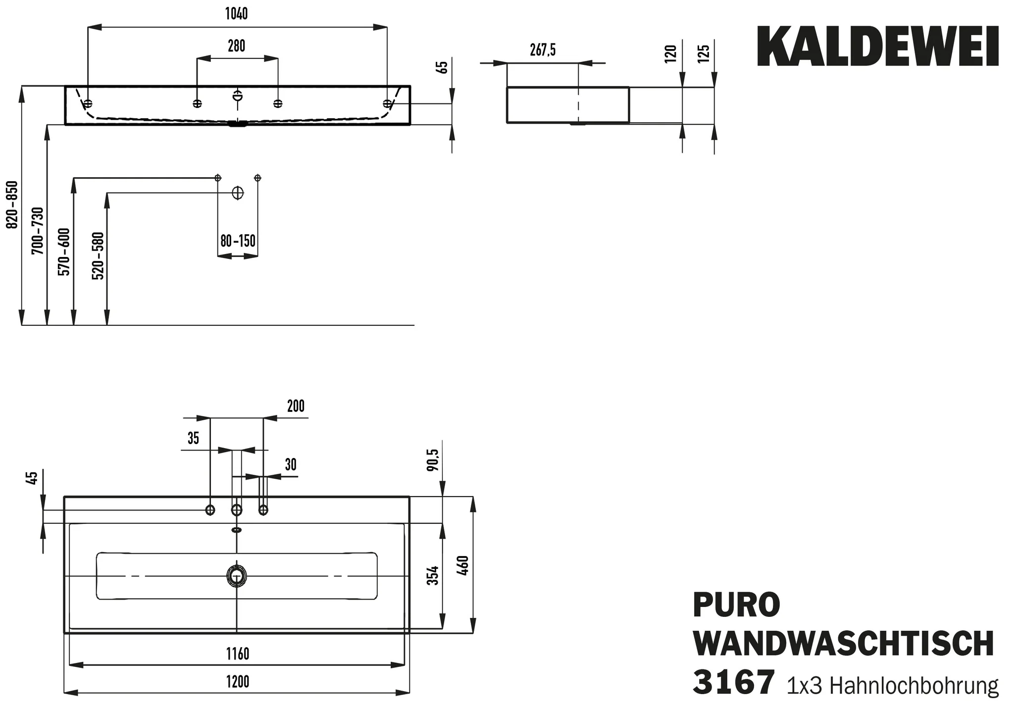 Kaldewei PURO Wandwaschtisch, 1200x460 mm, schwarz matt 100, Perl-Effekt, Antidröhn, 3er Hahnlochbohrung mit Überlauf Kaldewei PURO Wandwaschtisch, 1200x460 mm, schwarz matt 100, Perl-Effekt, Antidröhn, 3er Hahnlochbohrung mit Überlauf