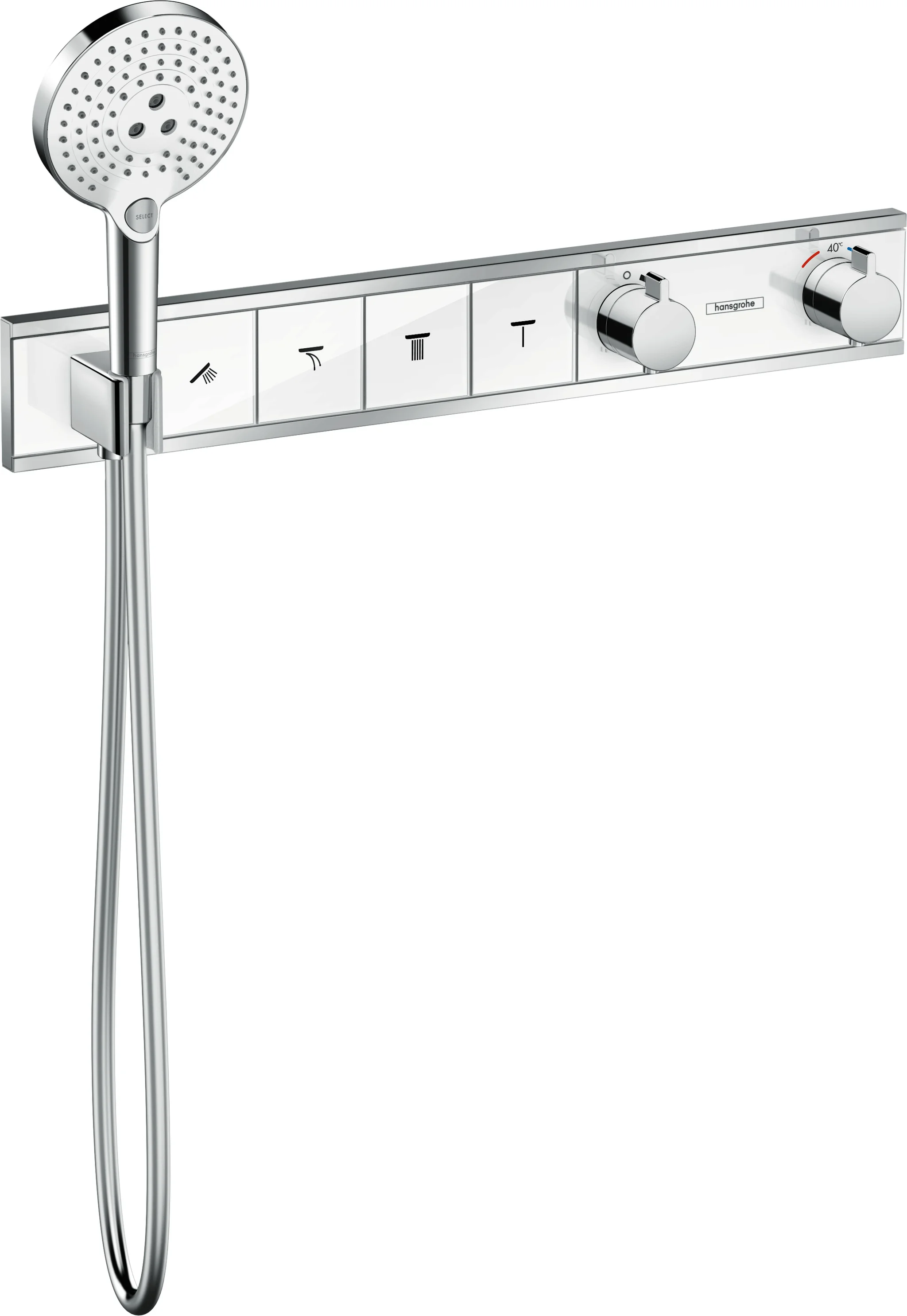 Hansgrohe RainSelect Thermostat Unterputz, 4 Verbraucher, weiß/chrom, mit integriertem Brausehalter und Tasten für Handbrause, Schwall, Rain groß, MonoRain
