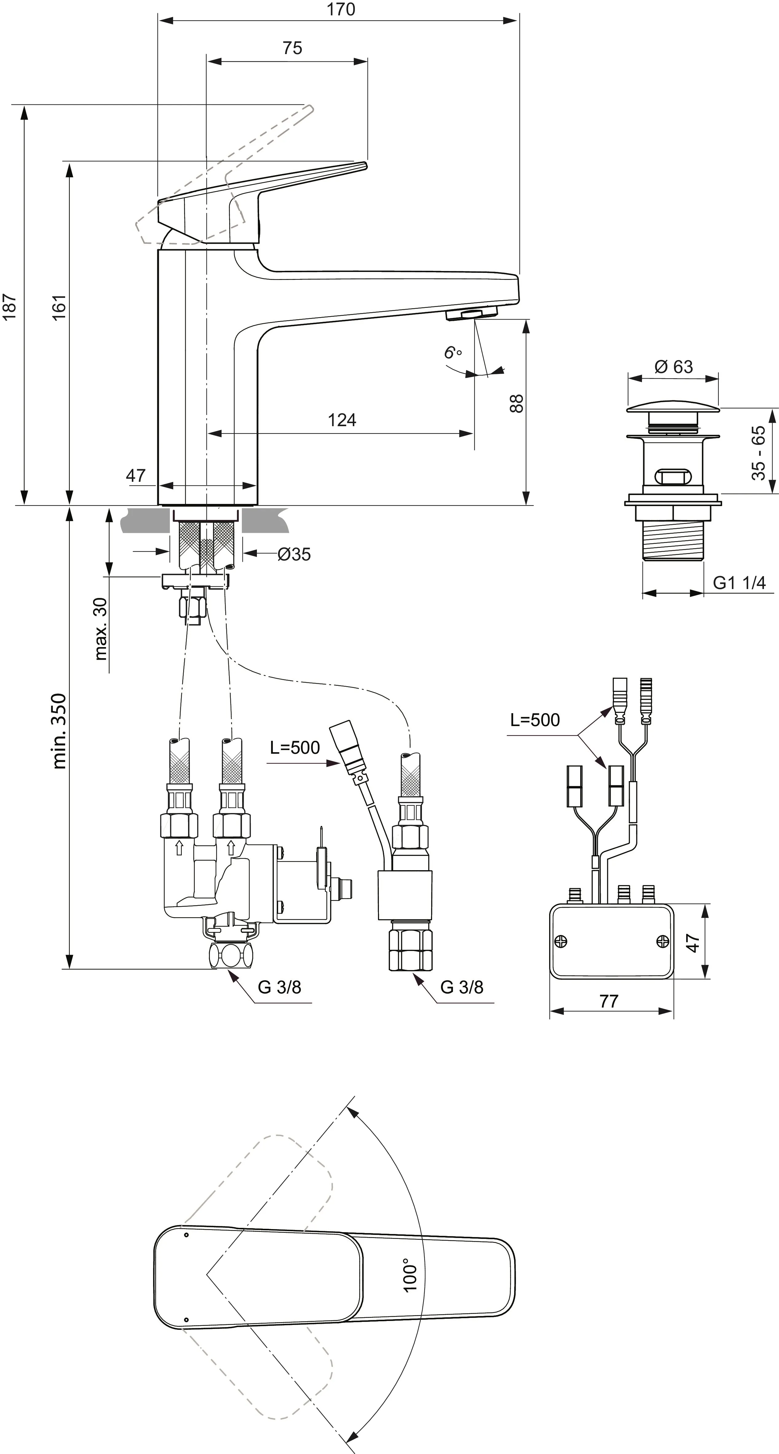 Ideal Standard Ceraplan iX Hybrid-Waschtischarmatur H90 Push-Open Ventil Bluestart Silk Black Ideal Standard Ceraplan iX Hybrid-Waschtischarmatur H90 Push-Open Ventil Bluestart Silk Black