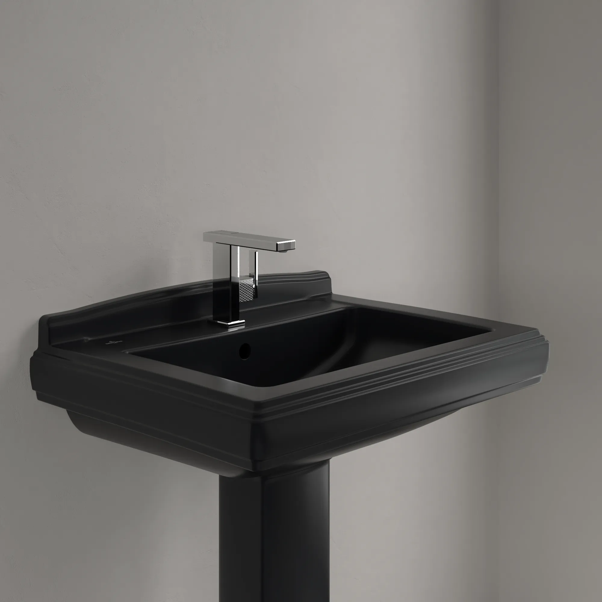 Villeroy & Boch Wandwaschtisch „Hommage“ 750 × 580 × 270 mm in Pure Black, mit CeramicPlus