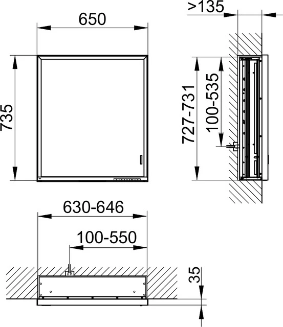 Royal Lumos 14311172203 Spiegelschrank Royal Lumos Einb./Ansch. l./DALI/lange Tür 650 × 735 × 165 mm silber-eloxiert