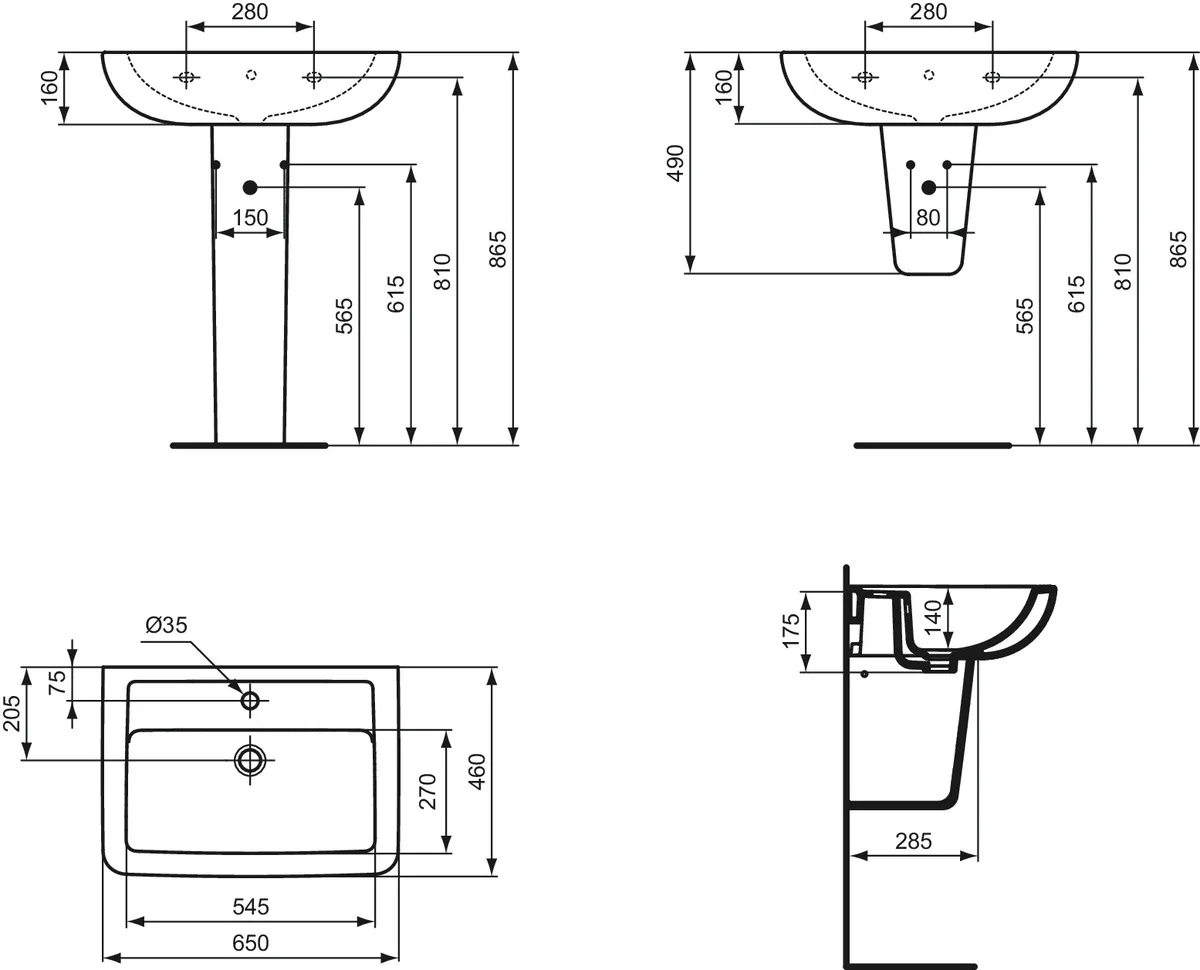 Waschbecken „EurovitPlus“ 65 × 46 × 19 cm, Hahnlochposition mittig Waschbecken „EurovitPlus“ 65 × 46 × 19 cm, Hahnlochposition mittig