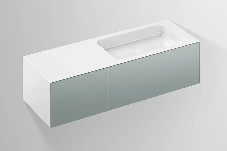 Alape Waschplatz Folio10 5159510 Lack seidenmatt Fossilgrau Größe: 125,4 × 35 cm|Frontfarbe: Fossilgrau|Schubladen: 2|Becken: rechts|Hahnlochbohrung: ohne Hahnlochbohrung Image