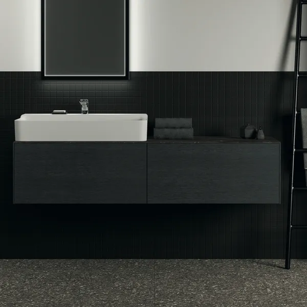 Waschtischplatte Conca, aus Keramik, 1587x505x6mm, Marmor Noir Desir