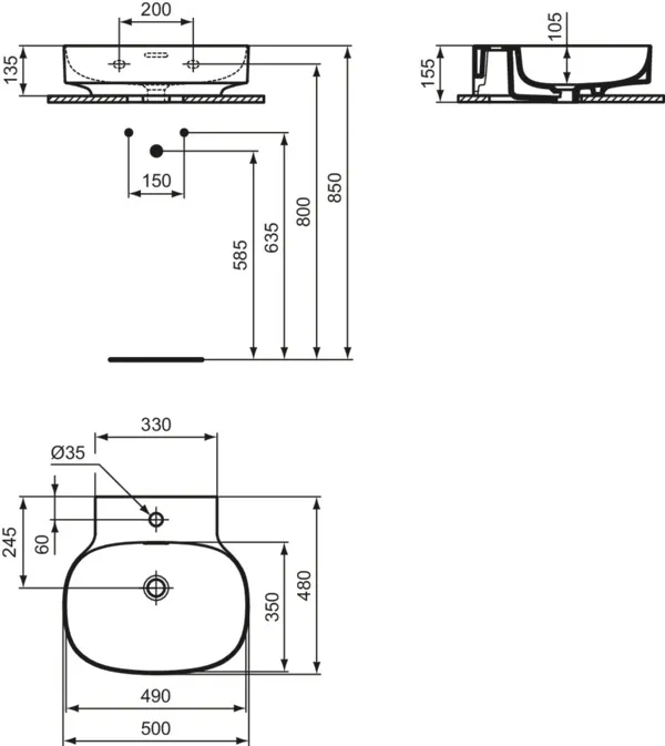 Waschbecken „Linda-X“ 50 × 48 × 13,5 cm, Hahnlochposition mittig in Seidenweiß Waschbecken „Linda-X“ 50 × 48 × 13,5 cm, Hahnlochposition mittig in Seidenweiß