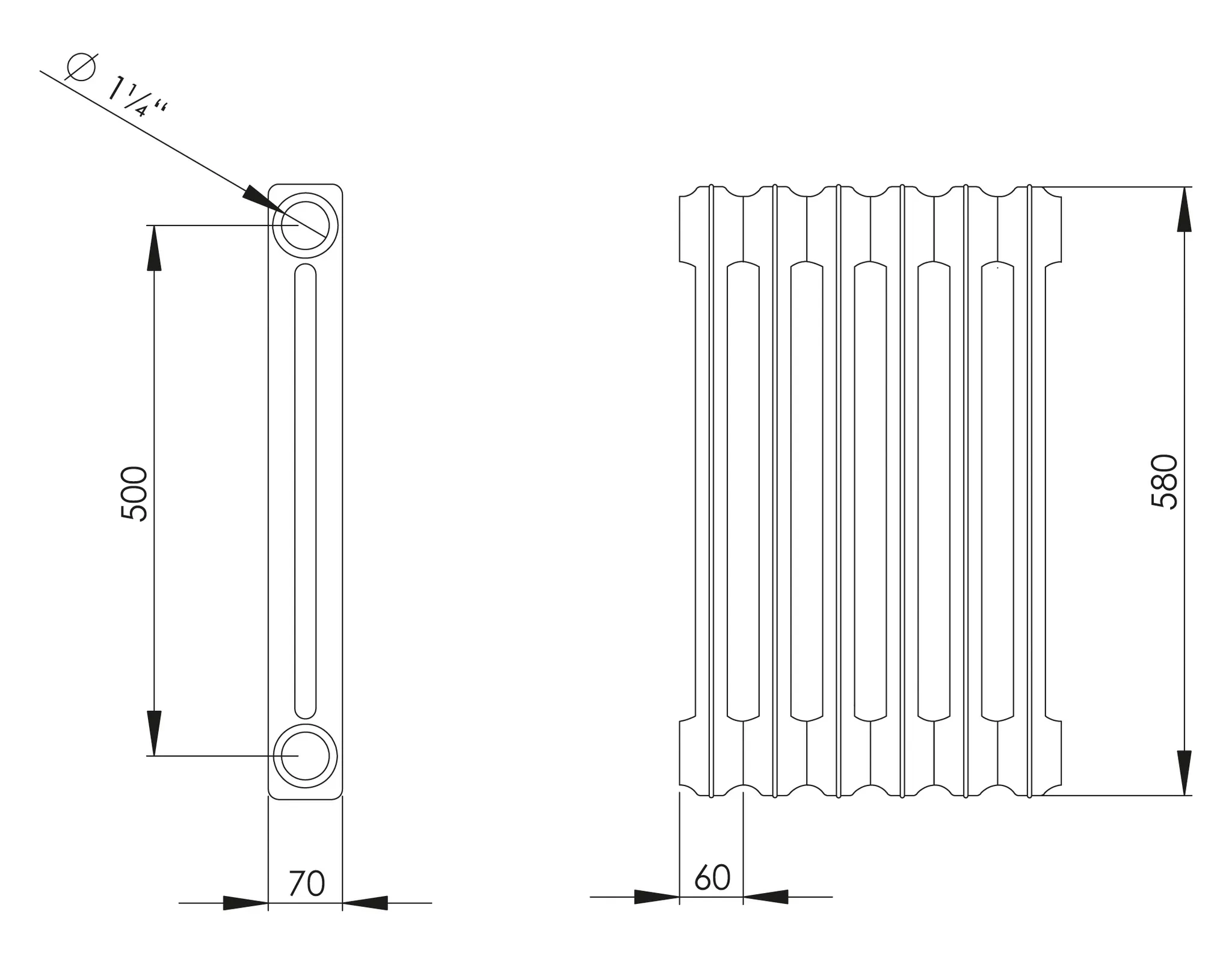 ASW Gussradiator grundiert 1 Glied Nabenabstand 500 mm „Berlin“ 6 × 58 × 7 cm ASW Gussradiator grundiert 1 Glied Nabenabstand 500 mm „Berlin“ 6 × 58 × 7 cm