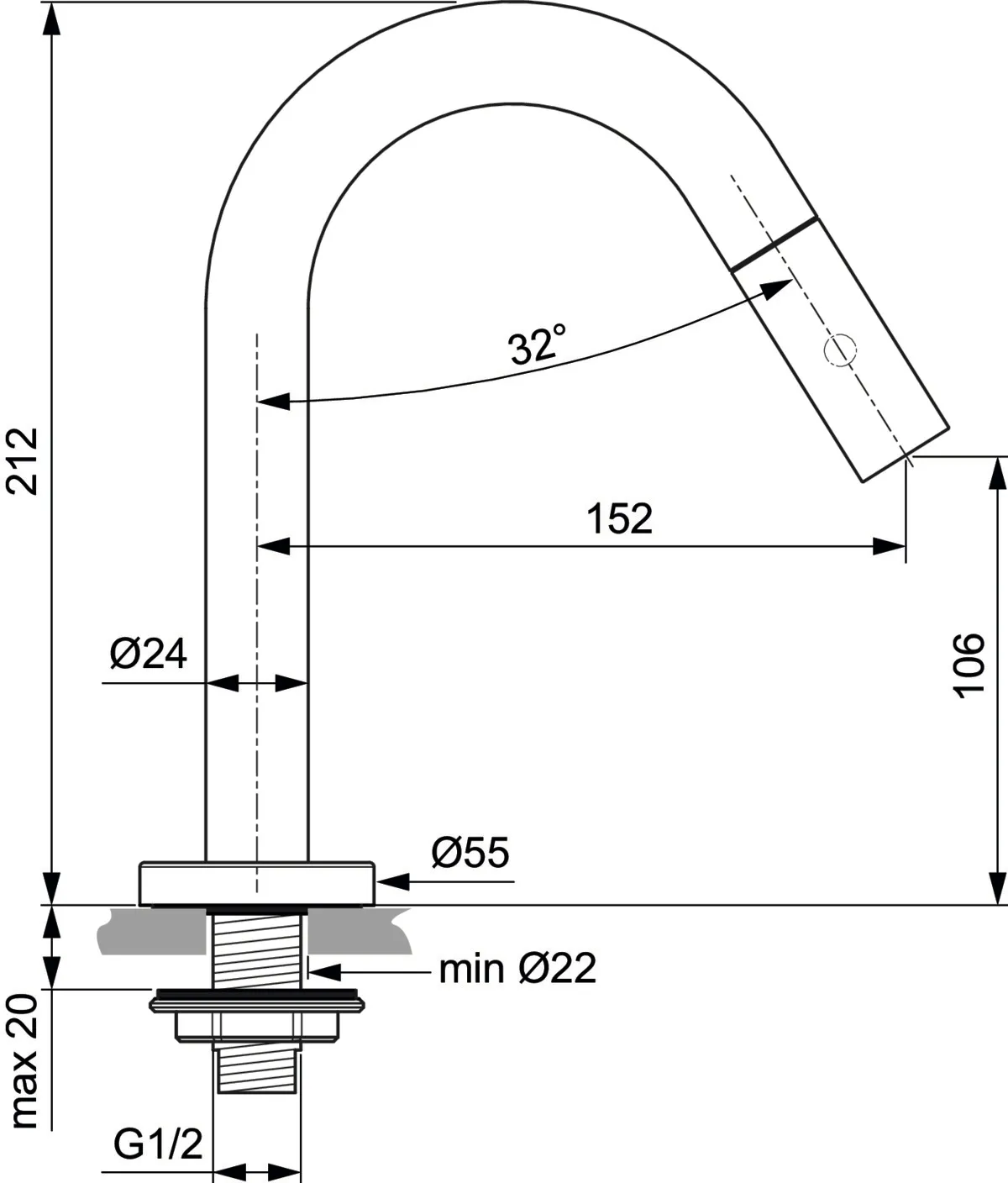 Ideal Standard Standventil Ceraline, Ausladung 152mm, Chrom Ideal Standard Standventil Ceraline, Ausladung 152mm, Chrom