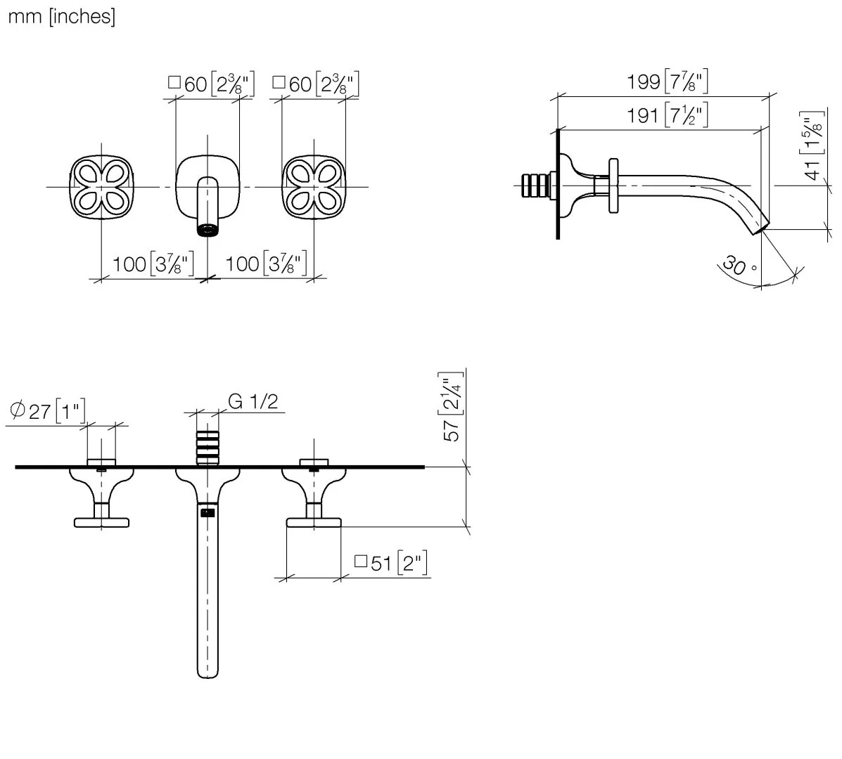 Dornbracht COYA Waschtisch-Wandbatterie ohne Ablaufgarnitur Chrom, Ausladung 190 mm, starrer Auslauf, runder luftangereicherter Strahl, Bohrungsdurchmesser 35 mm, Rosette 60 x 60 mm, max. Durchfluss 4,5 l/min