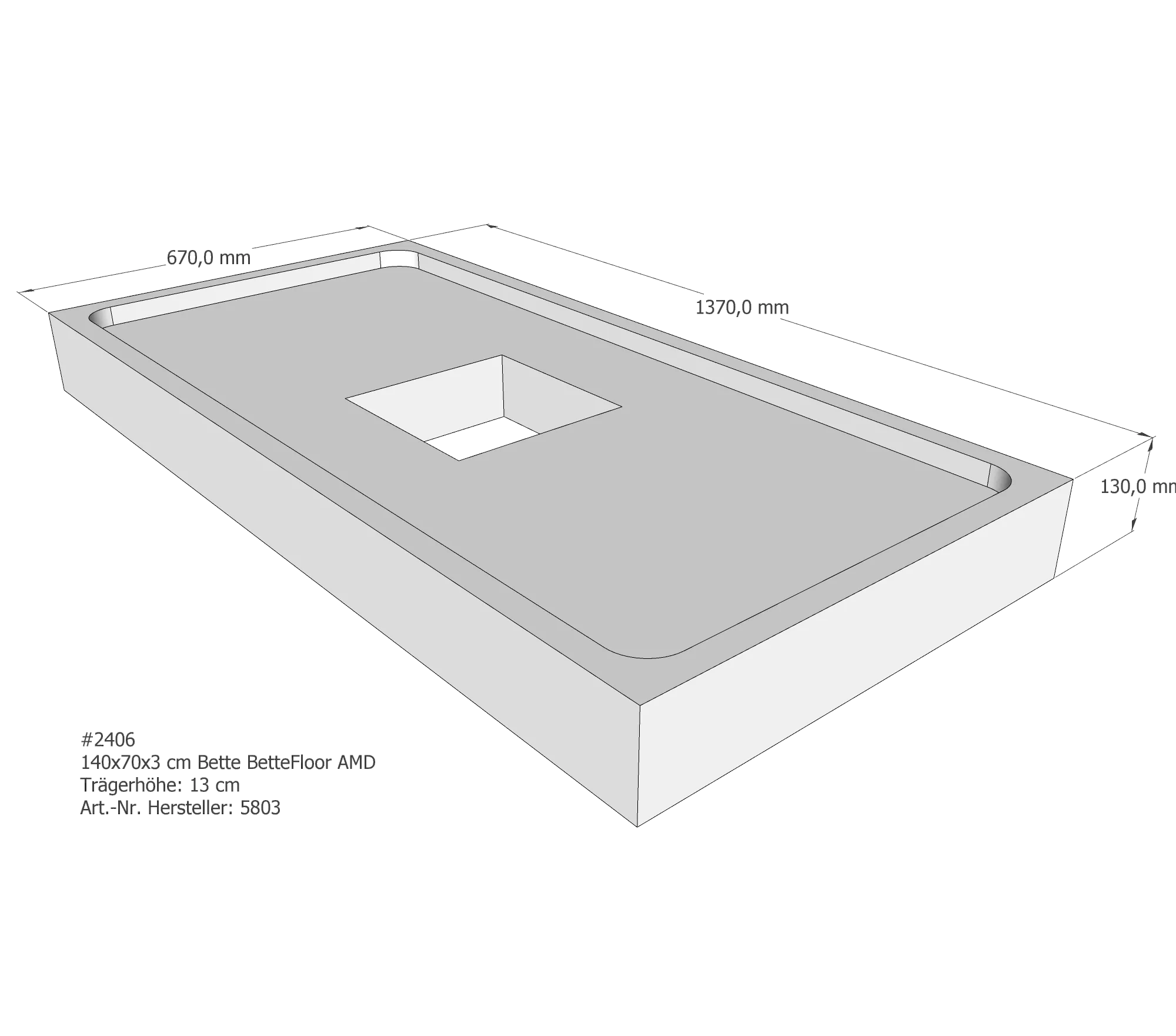 Duschwannenträger für Bette Floor 140 × 70 × 3 cm Breite: 70 cm / Länge: 140 cm