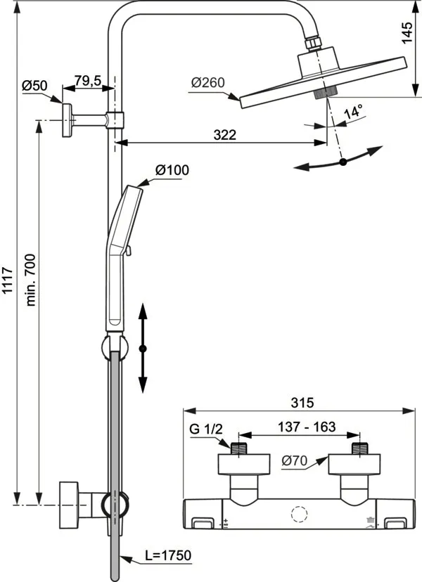 Ideal Standard Duschsystem „Ceratherm T25+“ Ideal Standard Duschsystem „Ceratherm T25+“