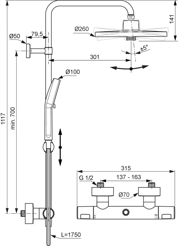Ideal Standard Duschsystem Ceratherm T25+ Silk Black Ideal Standard Duschsystem Ceratherm T25+ Silk Black