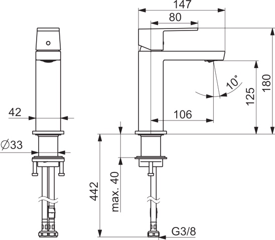 HA Einhebelmischer Waschtischbatterie HANSASTELA 5719 Ausladung 174mm Chrom